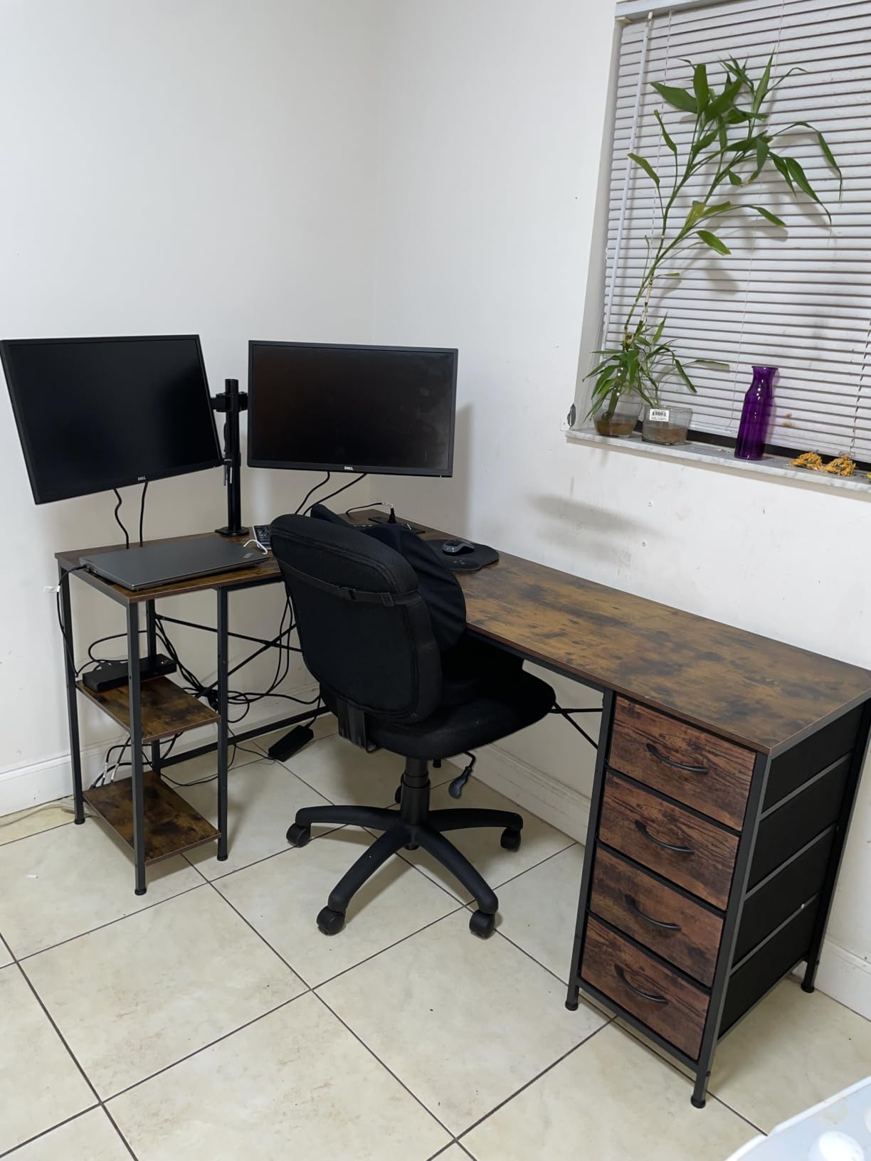 Huuger 55 Inch L Shaped Desk with Fabric Drawers, Reversible Computer Gaming Desk with Power Outlets and USB-C Port, Adjustable Side Storage Shelves, for Work Corner Home Office, Rustic Brown customer photo 2