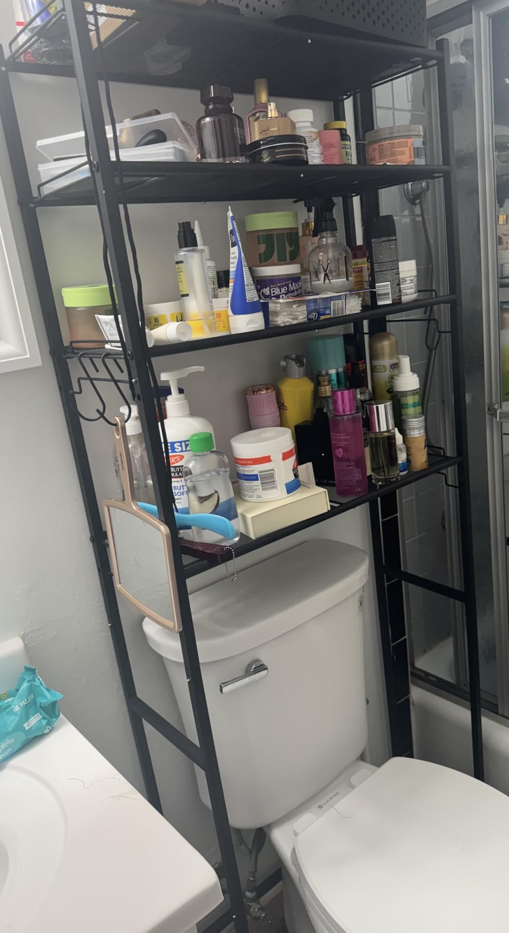 samstar 4 Tier Over The Toilet Storage Rack, Bathroom Organizer Shelves Cabinet Above Toilet, with Adjustable Height Freestanding Shelf Space Saver, Black customer photo 1