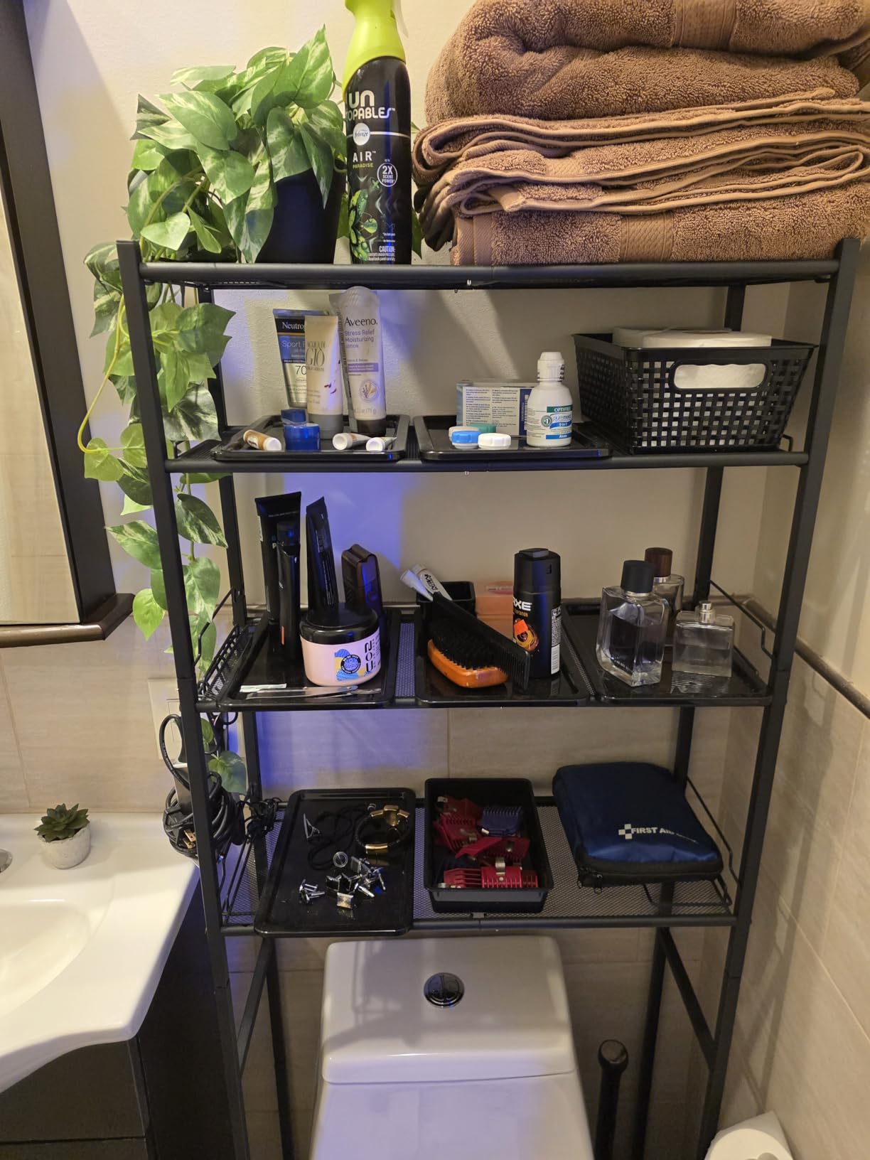 samstar 4 Tier Over The Toilet Storage Rack, Bathroom Organizer Shelves Cabinet Above Toilet, with Adjustable Height Freestanding Shelf Space Saver, Black customer photo 2