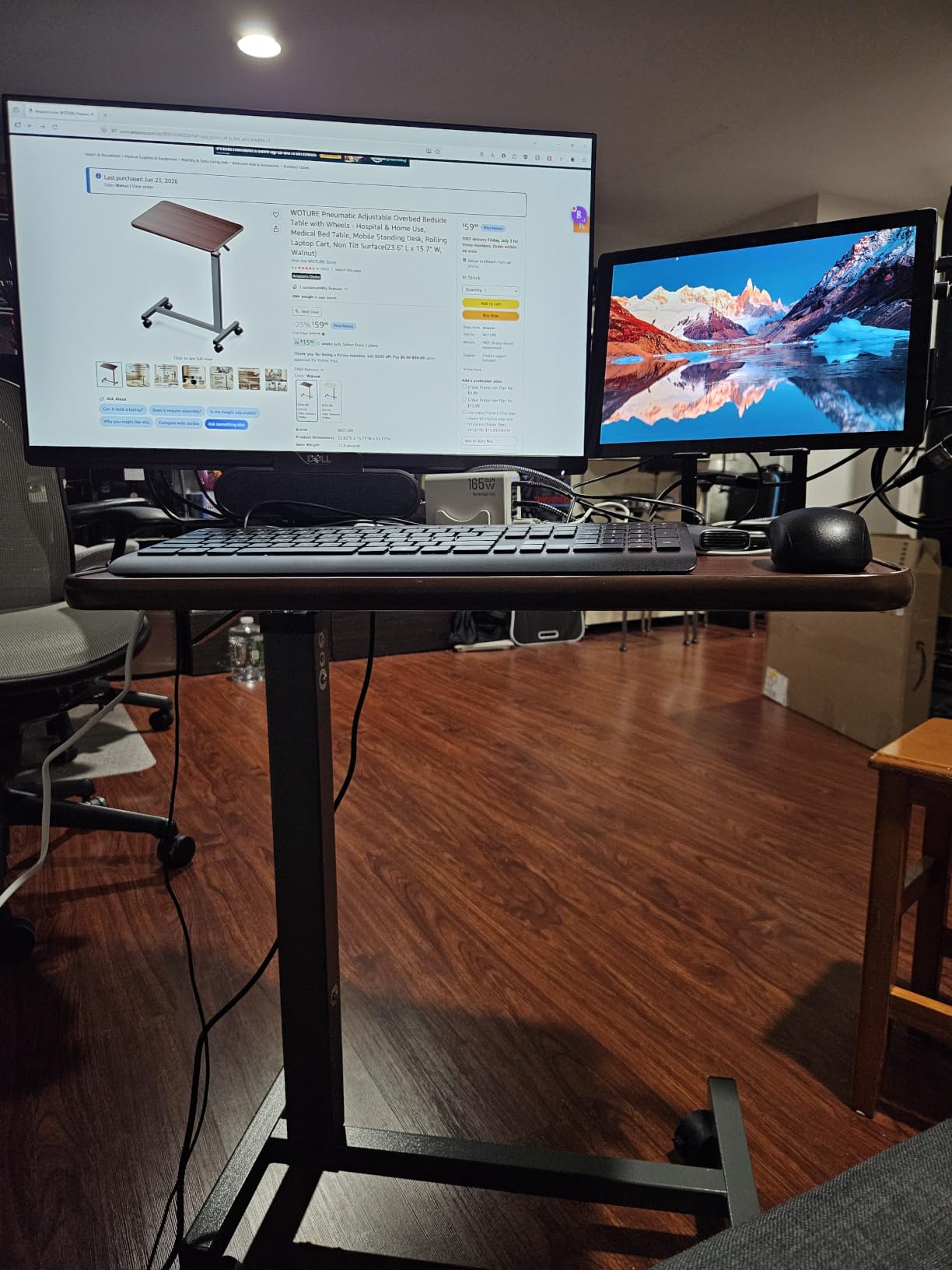 WOTURE Pneumatic Adjustable Overbed Bedside Table with Wheels - Hospital & Home Use, Medical Bed Table, Mobile Standing Desk, Rolling Laptop Cart customer photo 1