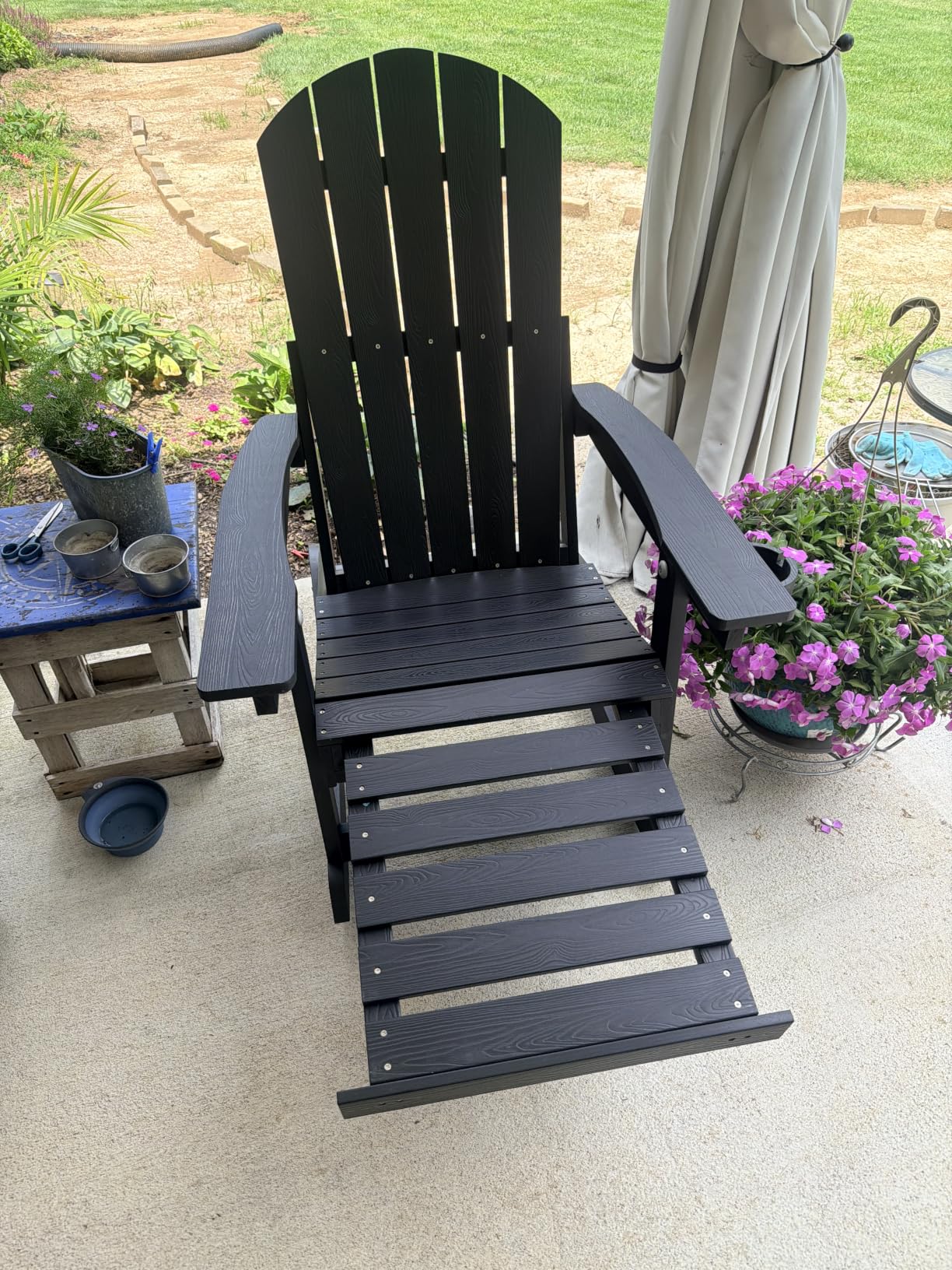 Adirondack Rocking Chairs Set of 2, with Footrest, All-Weather, Black | 5-Level Adjustable Backrest, Retractable Ottoman & Cup Holder, Like Real Wood, for Outdoor/Patio/Porch, Heavy Duty, 400 lbs customer photo 1