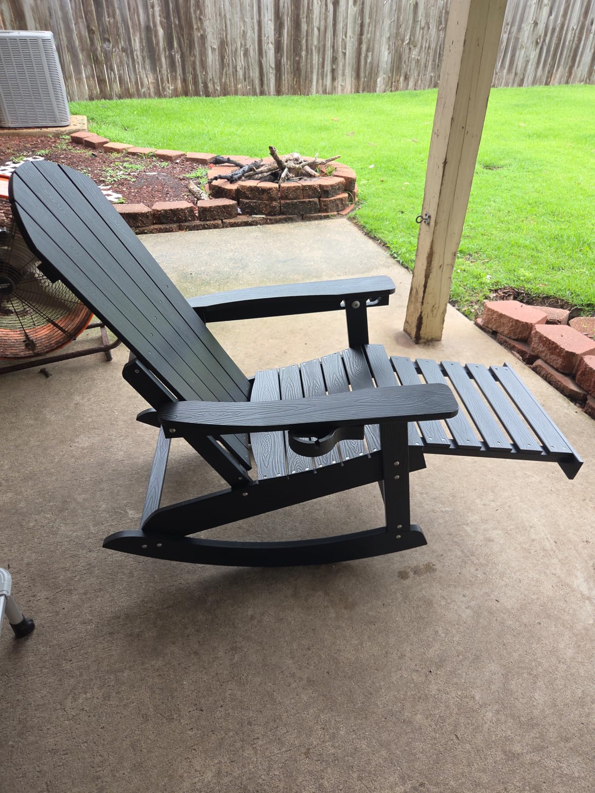 Adirondack Rocking Chairs Set of 2, with Footrest, All-Weather, Black | 5-Level Adjustable Backrest, Retractable Ottoman & Cup Holder, Like Real Wood, for Outdoor/Patio/Porch, Heavy Duty, 400 lbs customer photo 2