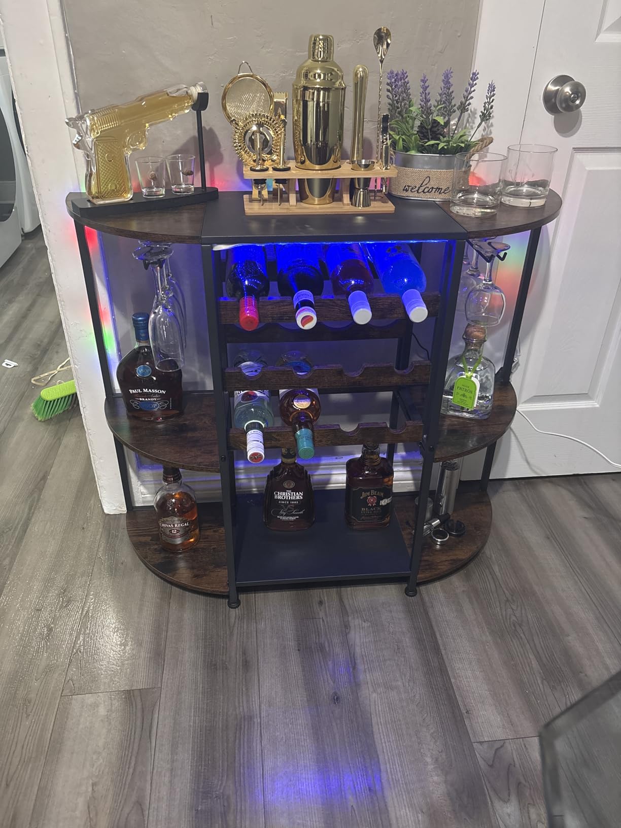 JKsmart Wine Bar Cart with LED Lights, Mini Wine Rack with Storage and Glass Holder, Small Home Bar Cart for Liquor, 3-Tier Bar Table for Kitchen, Dining Room, Living Room, Rustic Brown customer photo 2