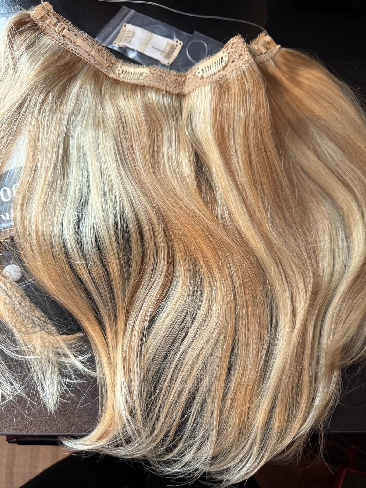 Hairro Wire Hair Extensions Human Hair, Fish Line Invisible Adjustable & Clips in Extensions Straight, 100% Real Hairpieces Seamless Blend for Women, 16 Inch 80g Golden Brown Mix Bleach Blonde customer photo 2