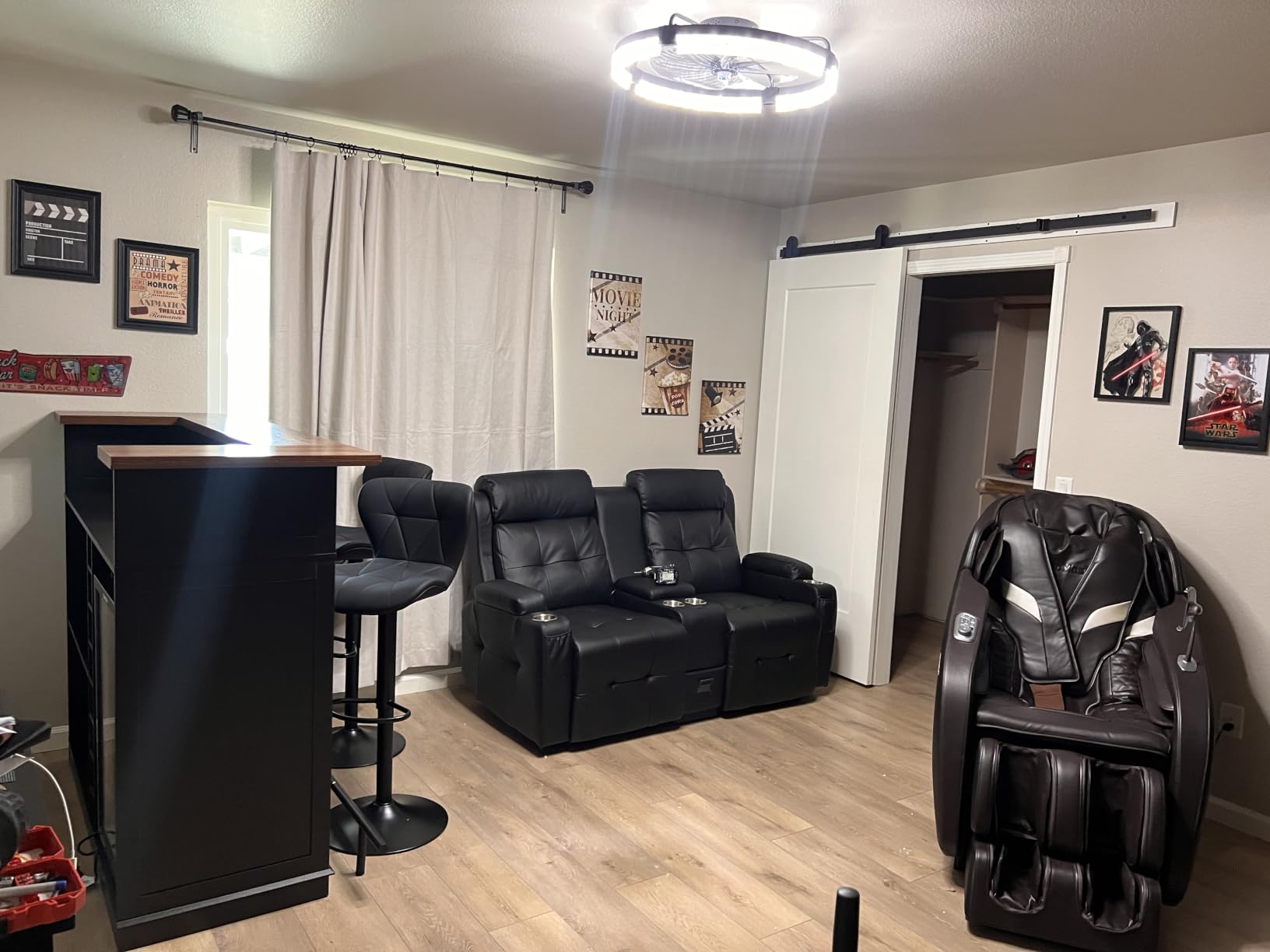 RV Loveseat Recliner Sofa, Home Theater Seating with Console & Massage | Reclining Loveseat with USB, Wall Hugger RV Couch Movie Theater Chairs, RV Furniture with Cup Holders, Drawer for Gaming Room customer photo 1