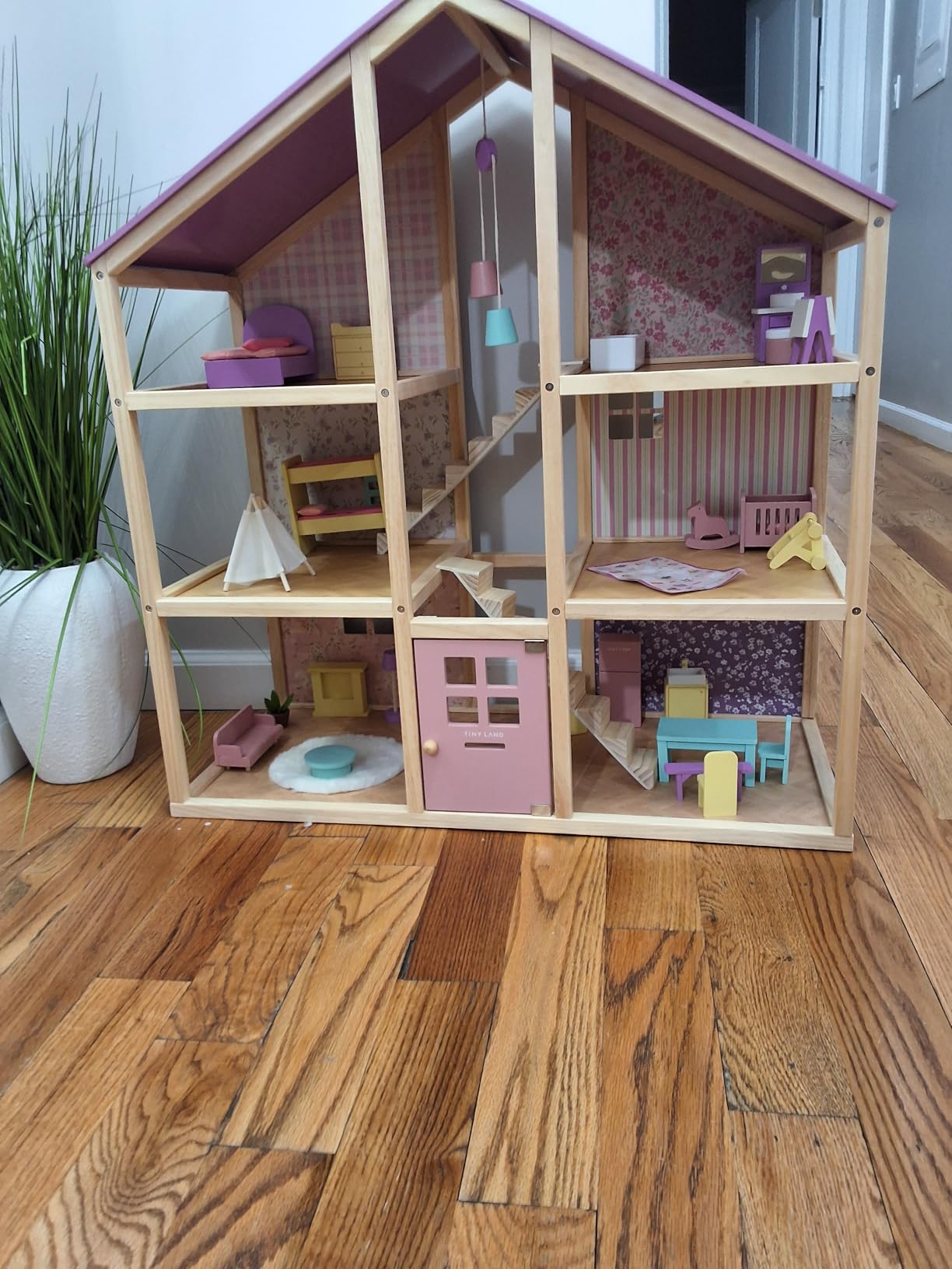Tiny Land Wooden Dollhouse for Girls - 6 Rooms Wooden Doll House | DIY Pretend Doll House with 31Pcs Furniture Accessories, Creative Gift for Girl Ages 3+,Green customer photo 2