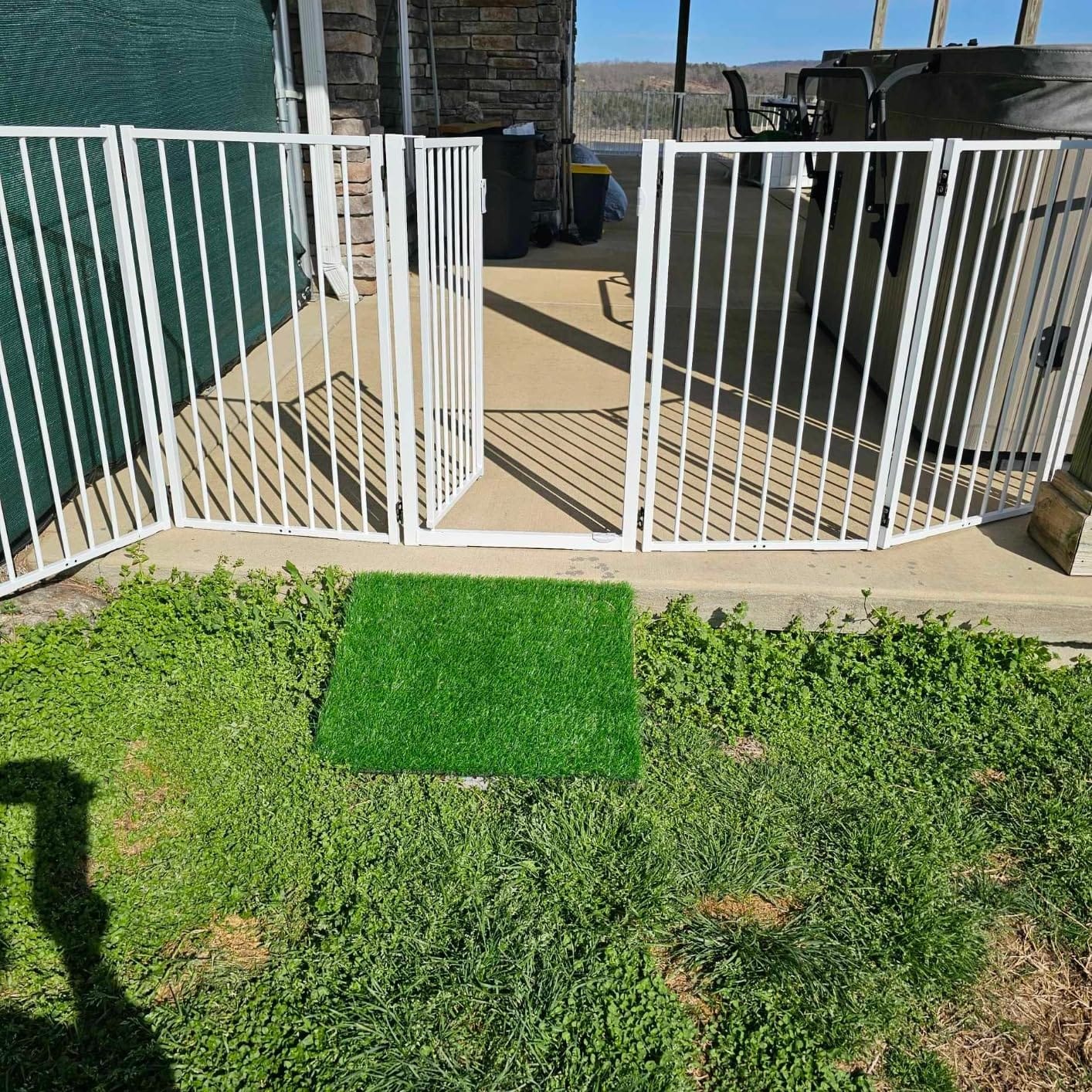 Metal Freestanding Dog Gates with Door for Outdoor Indoor, 80'' Extra Wide 36'' Tall Free Standing Dog Gate for Doorways, Large Openings, Deck, Yard, Porch, Foldable Safety Pet Fence (Black, 4 Panels) customer photo 1