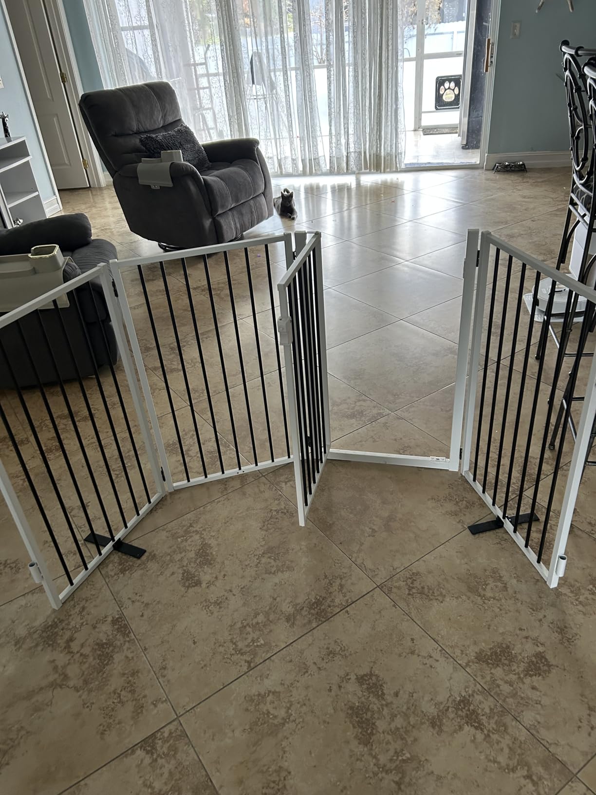 Metal Freestanding Dog Gates with Door for Outdoor Indoor, 80'' Extra Wide 36'' Tall Free Standing Dog Gate for Doorways, Large Openings, Deck, Yard, Porch, Foldable Safety Pet Fence (Black, 4 Panels) customer photo 2