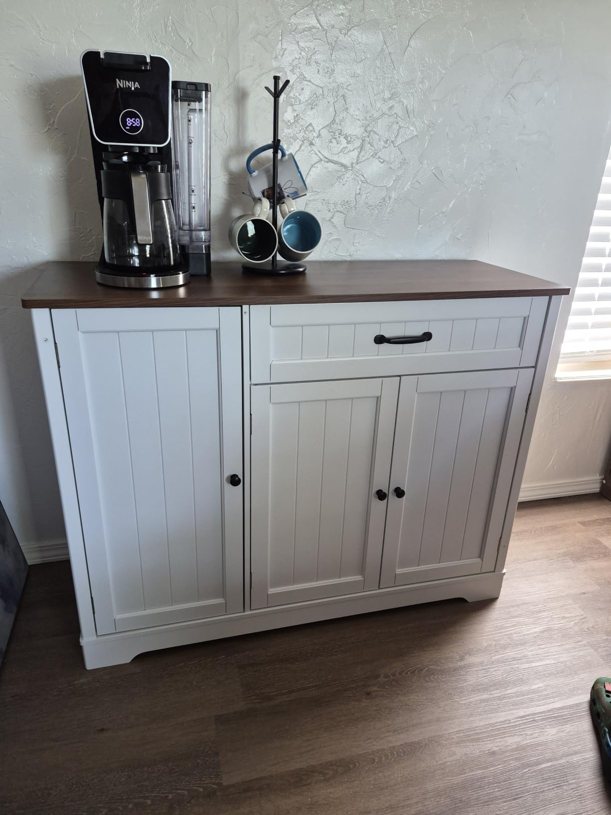 Gizoon Kitchen Coffee Bar Cabinet with Storage, White and Rustic customer photo 2