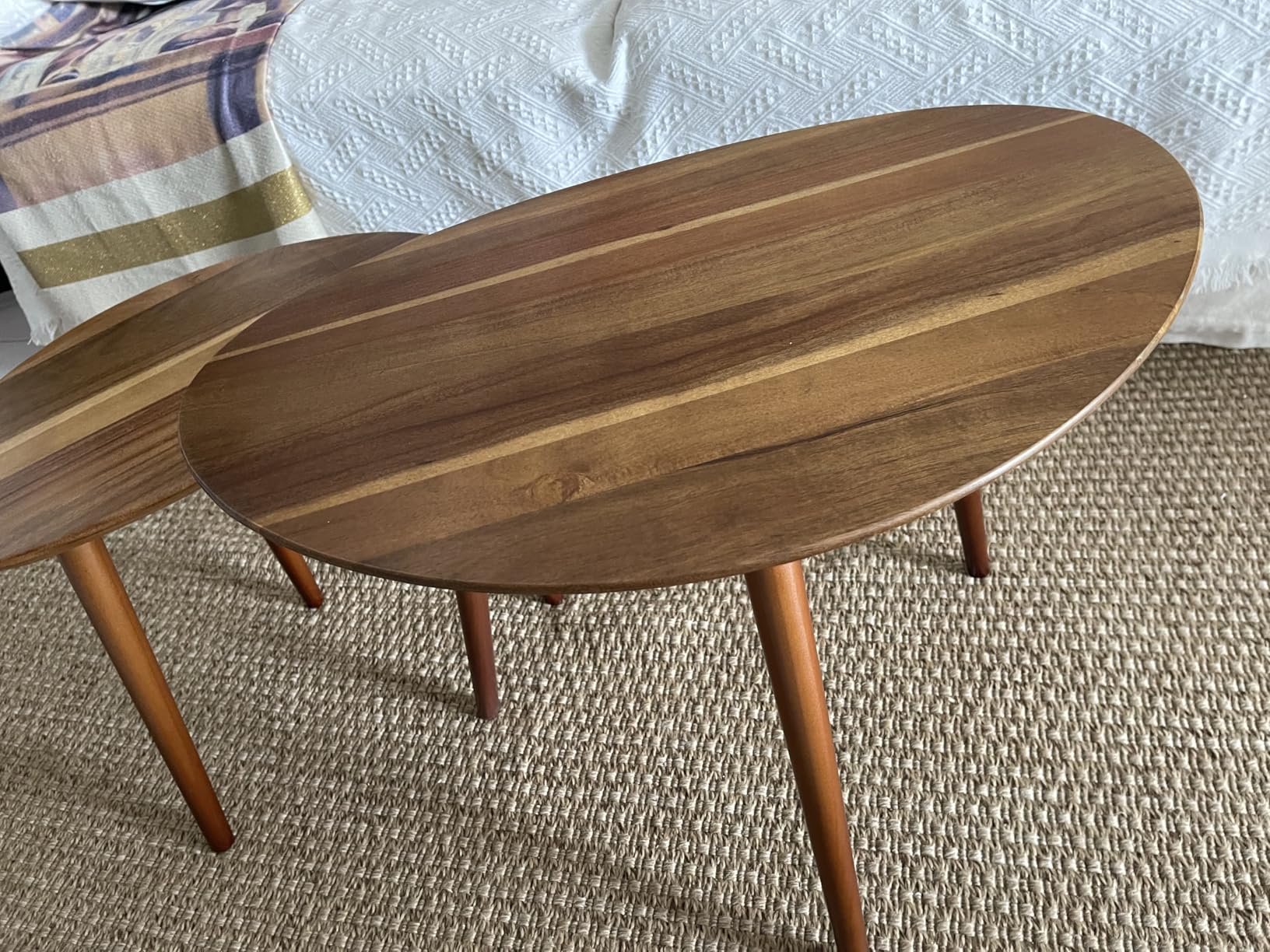 2 PCS Small Oval Coffee Tables, Walnut Mid Century Modern Nesting Tables | Made of FAS Acacia Wood, Easy Assembly and Space Saving for Living Room Small Spaces, Minimalist Wooden with 135 LBS Capacity customer photo 1