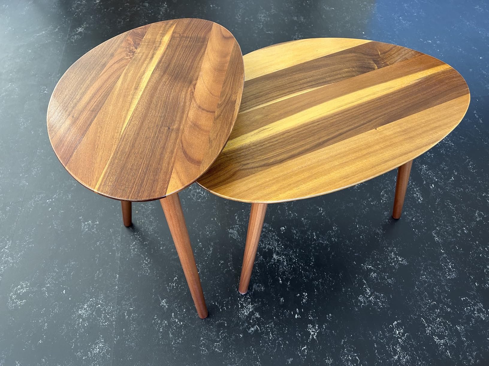 2 PCS Small Oval Coffee Tables, Walnut Mid Century Modern Nesting Tables | Made of FAS Acacia Wood, Easy Assembly and Space Saving for Living Room Small Spaces, Minimalist Wooden with 135 LBS Capacity customer photo 2