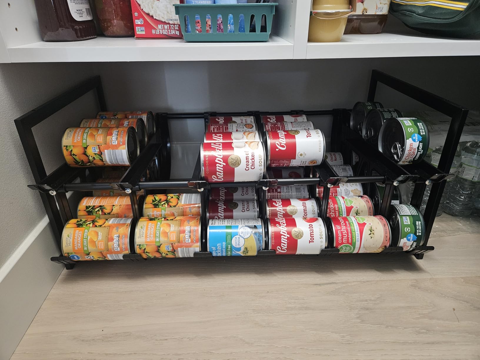 iSPECLE Can Organizer for Pantry - Auto-Rolling, Expands to Hold 60 Cans | Stackable For Walk-in Deep Pantry Shelf, Adjustable Width for Food Cans, Sturdy Metal Frame, Easy Access & Restocking, Black customer photo 2