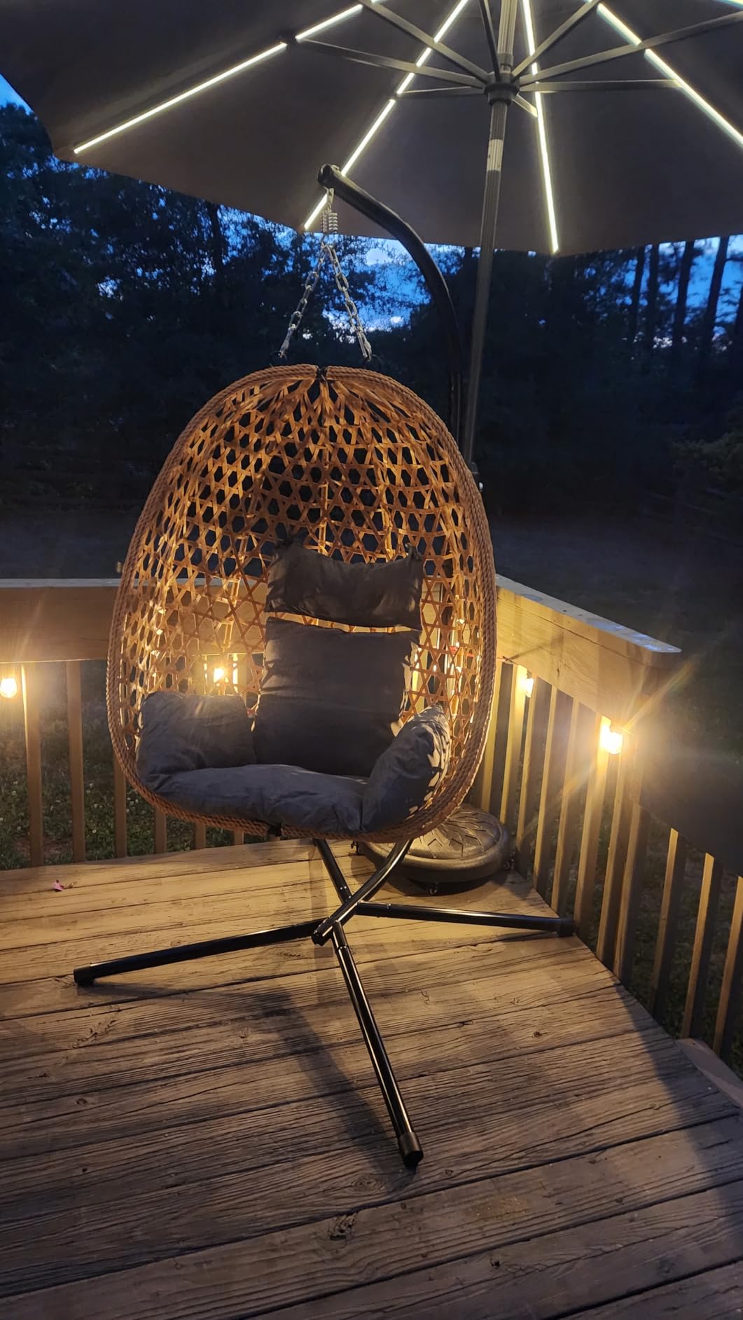 LEX CRAFT Egg Chair with Stand, Patio Wicker Hanging Chair, Hammock Swing Chair, 350LBS Capacity for Bedroom, Balcony, Garden (YE-BE) customer photo 2