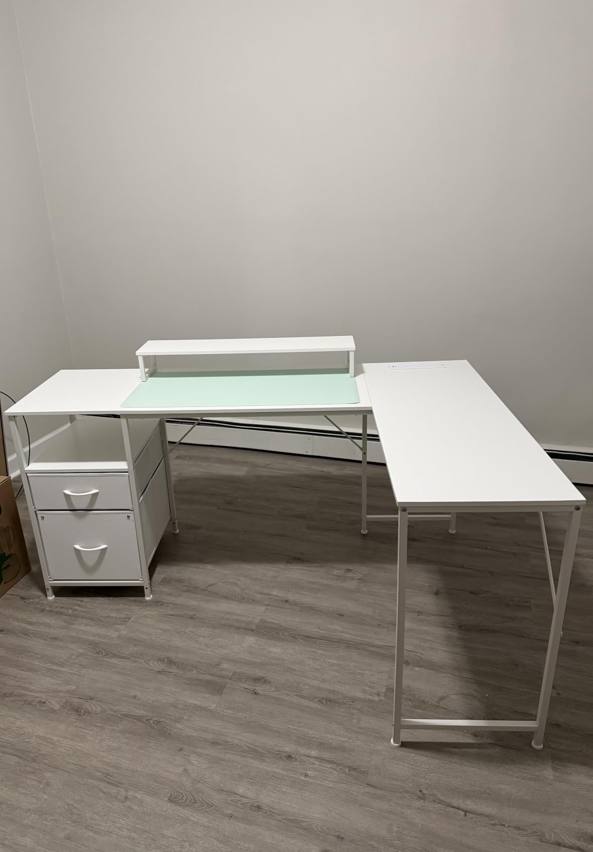 PRAISUN 63 Inch L Shaped Desk with Power Outlets and USB-C Port, Computer Corner Home Office Desk with File Fabric Drawers and Movable Monitor Stand, Larger Storage, Gaming, Writing, Rustic Brown customer photo 2