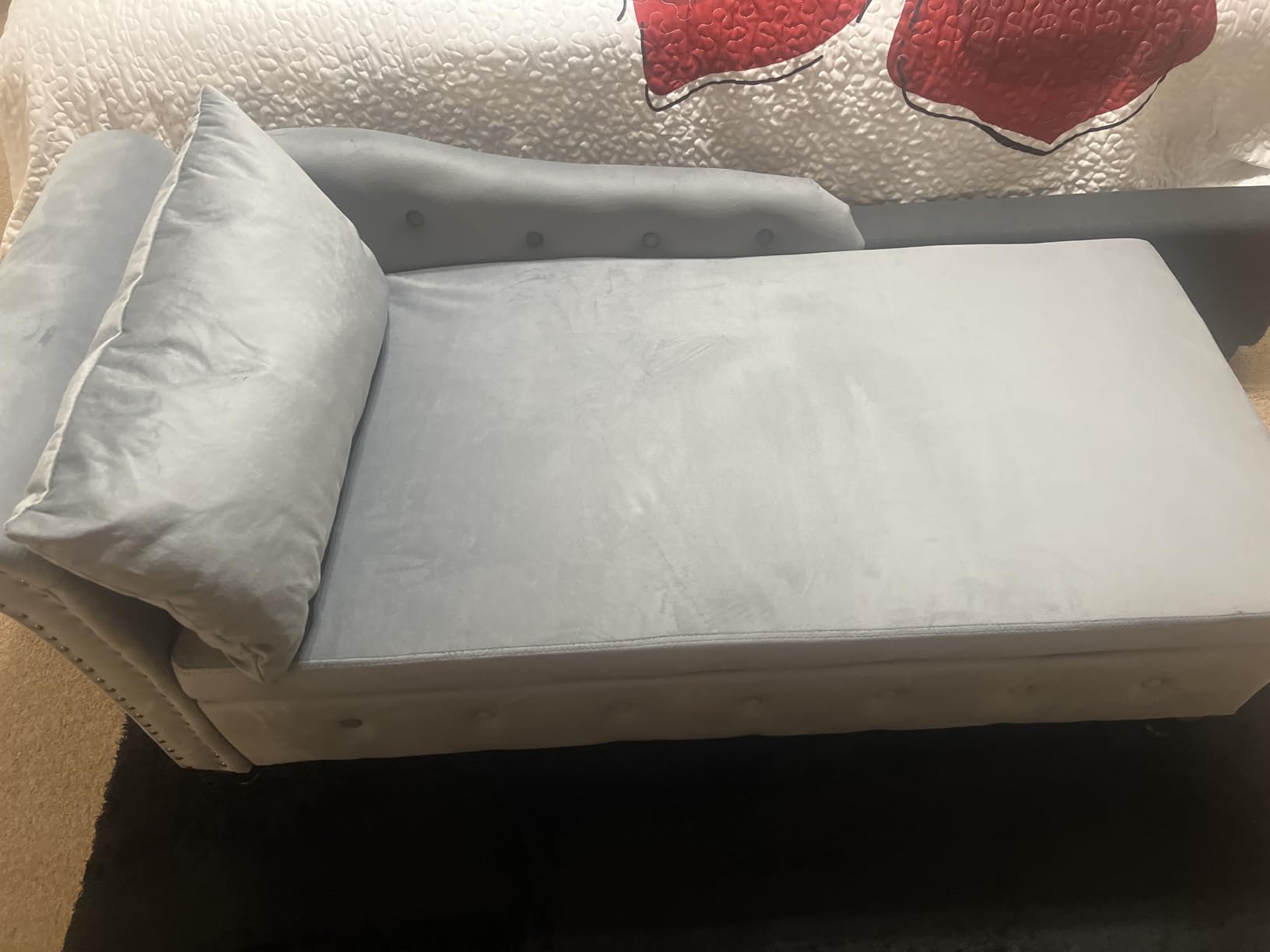 Velvet Chaise Lounge w/Left Armrest & Storage Space, Teal | Button Tufted Lounge Sofa w/Lumbar Pillow, Lounge Chair Indoor, Upholstered Chair for Bedroom, Living Room, Office customer photo 2