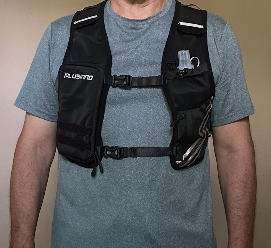 PLUSINNO Running Vest for Men Women, Runners Vest with 500ml Water Bottle | Reflective Hydration Vest with Touch-Screen Phone Pocket, Lightweight Hiking Walking Vest with Adjustable Chest Waist Straps customer photo 2