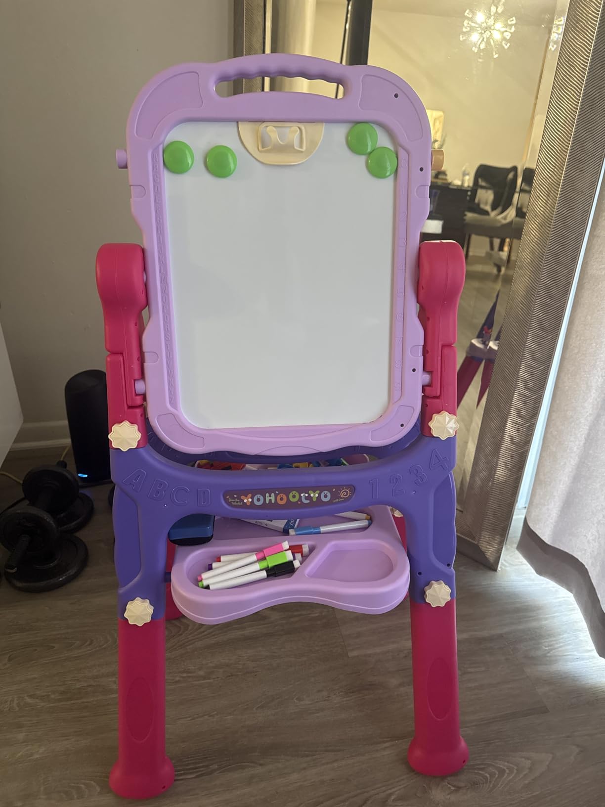 Kids Easel Wooden Children Art Easel Paper Roll,Double Sided Magnetic Whiteboard Chalkboard Dry Eraser Adjustable Height for Boys Girls Gifts customer photo 1