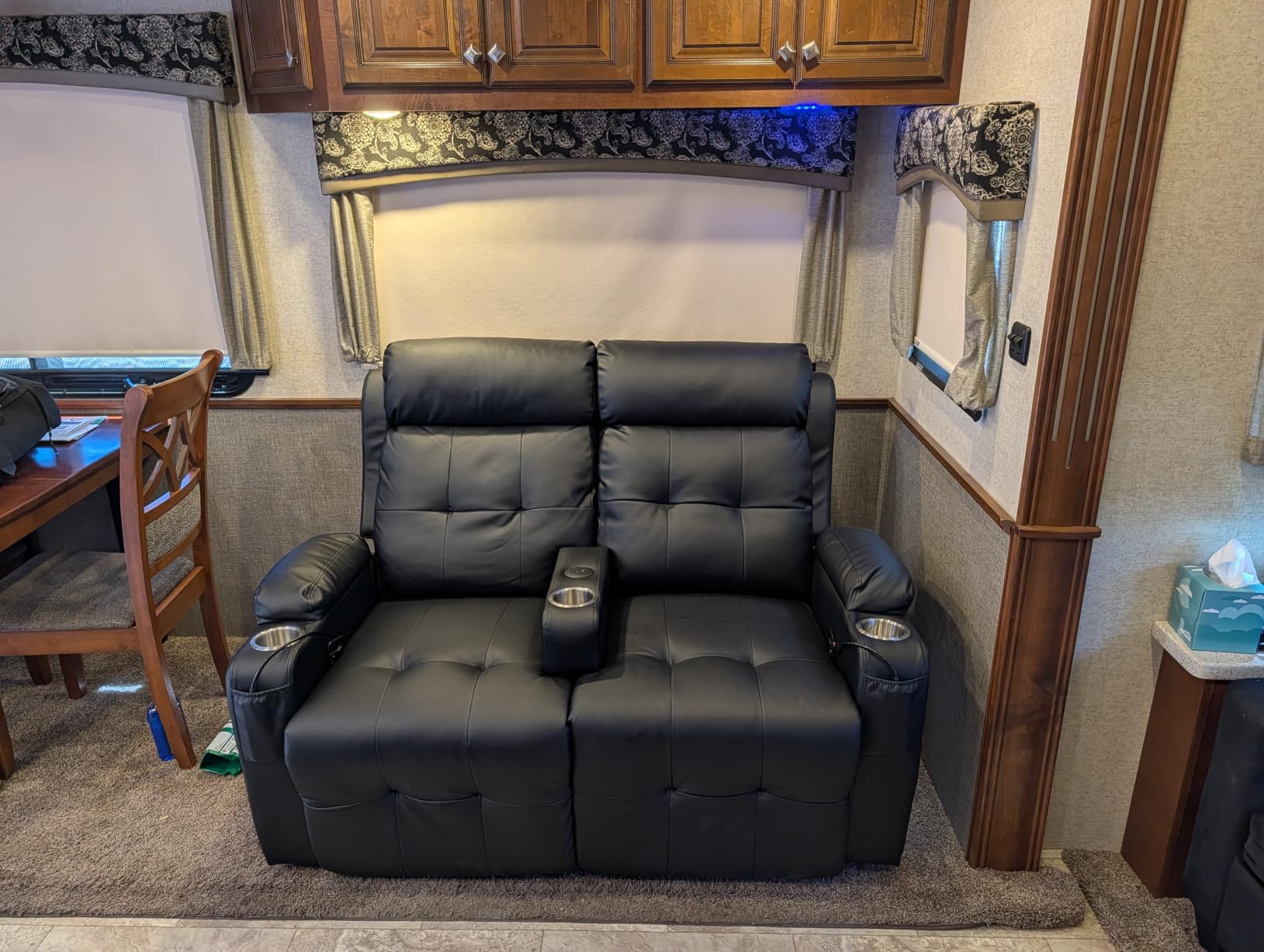 RV Loveseat Recliner Sofa, Wall Hugger Reclining RV Couch with USB | RV Reclining Loveseat with Massage, Pocket, Cup Holder, 150° Recline for RV Furniture, Travel Trailers & Home Theater Seating customer photo 1
