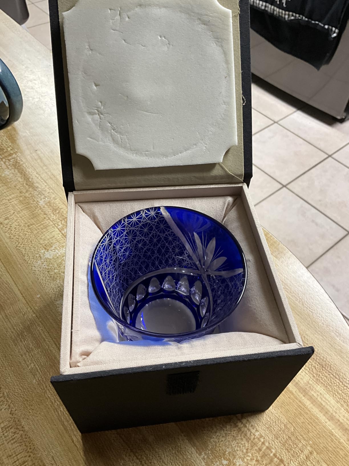 Japanese Whiskey Glass, Edo Tokyo Kiriko Inspired Cobalt Blue, 8.5 oz | Hand-Cut Starburst Geometric Design, Old Fashioned Tumbler for Bourbon & Scotch, Gift Box Included customer photo 2