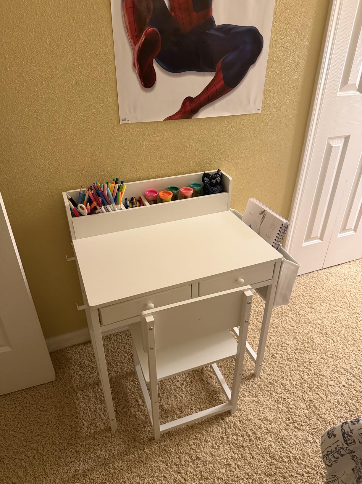BOLUO White Kids Desk and Chair Set for 5-8 Year Old, Small Child Desk with Fabric Drawer, Children Study Table with Storage Toddler Girls Boys customer photo 2