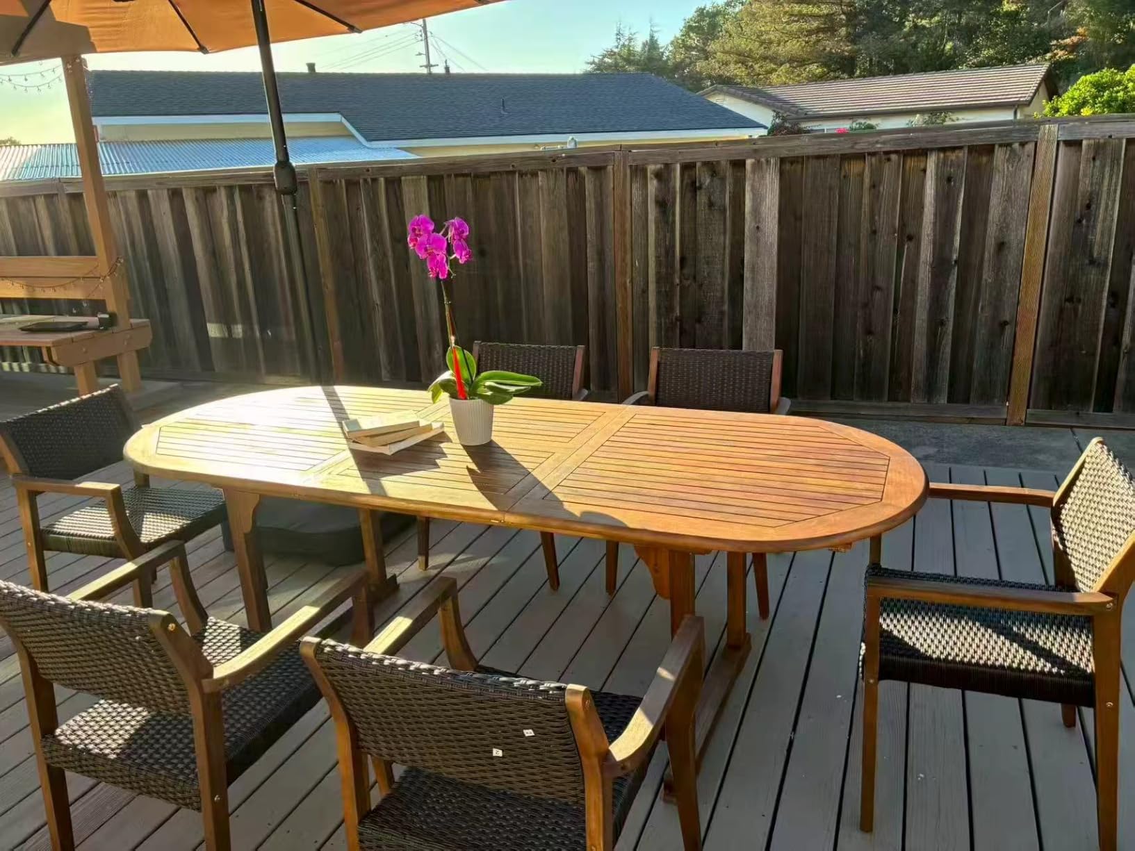 Sophia & William Outdoor Dining Set for 8, Expandable Acacia Wood Table | 9pc teak patio furniture set. Large farmhouse table and chairs set for deck, porch, backyard. customer photo 1