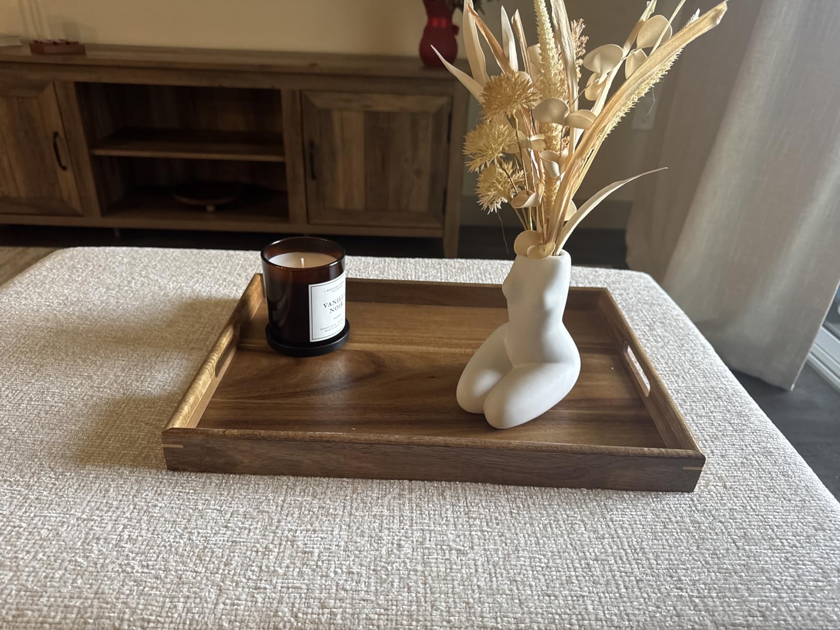 Fibogollo Set of 2 Acacia Wood Serving Tray with Handles | Decorative Trays Platter, Breakfast Tray in Bed, Food Drinks Tray for Eating, Working, Storing customer photo 2