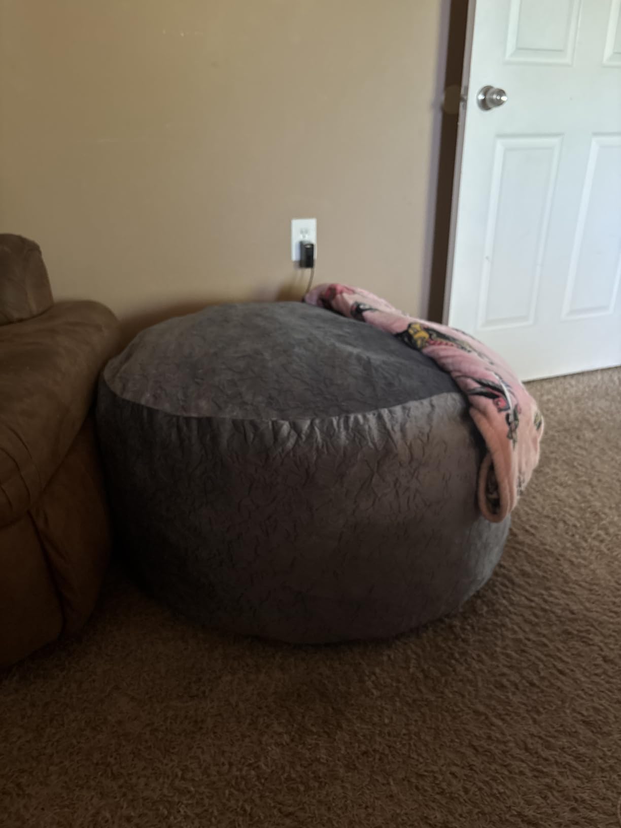 3 Ft Bean Bag Chair, Bean Bag Chairs for Living Room, 3 Foot, Dark Grey | Bean Bag Chairs for Adults, Memory Foam Filling, Beanbag with Filler Included, Soft Velvet Cover, Pocket & Pull-Handle customer photo 1