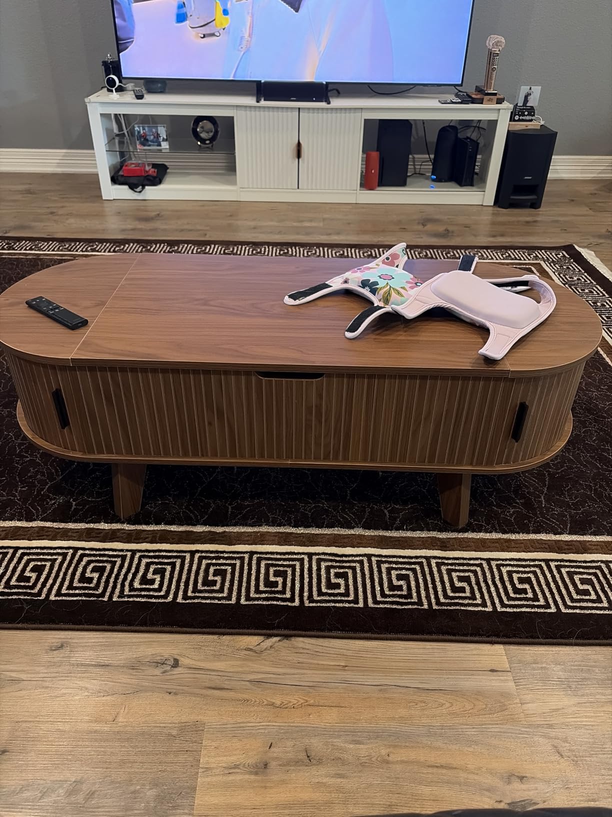 Oval Lift Top Coffee Table with Storage, 47.2