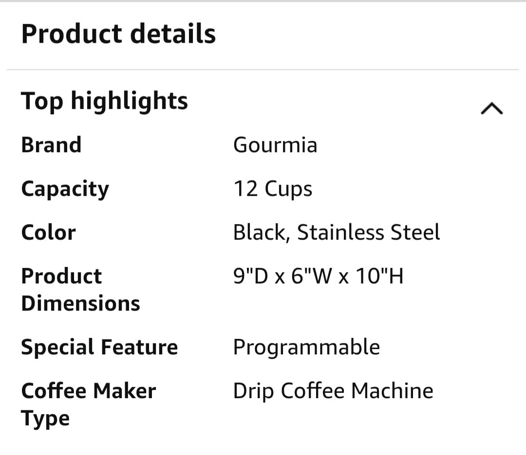 Gourmia 12 Cup One-Touch Coffee Maker – Pause and Serve with Automatic Keep Warm, Easy View Water Window, Compact Design, Stainless Steel Accents, Black customer photo 1