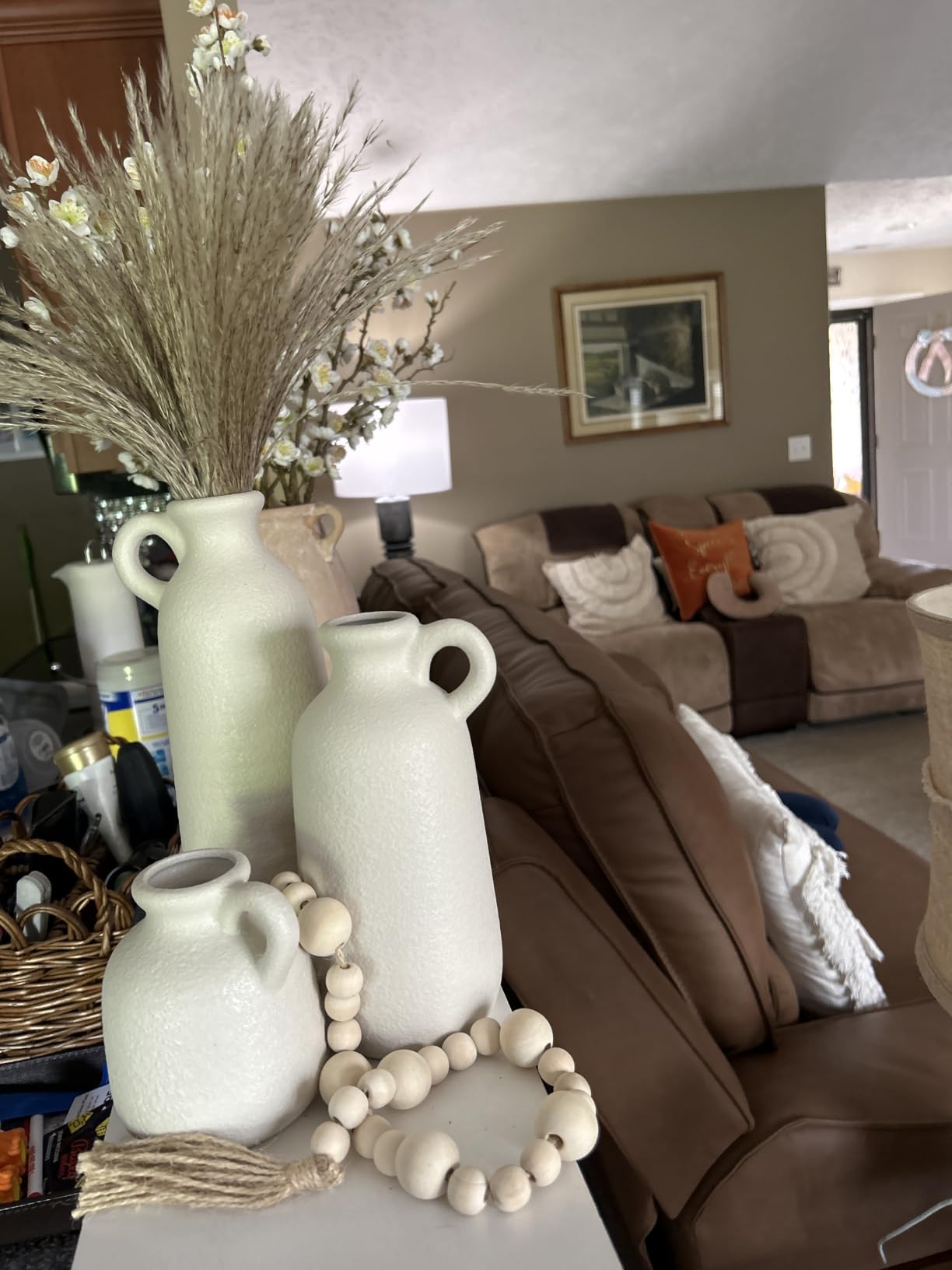 Modern Ceramic Vase Set of 5, Vases Home Decor Rustic Farmhouse Decorative | Vase Pottery Vases for Bouquet Pampas Grass Dried Fresh Flowers, Table Living Room Kitchen Bedroom customer photo 2