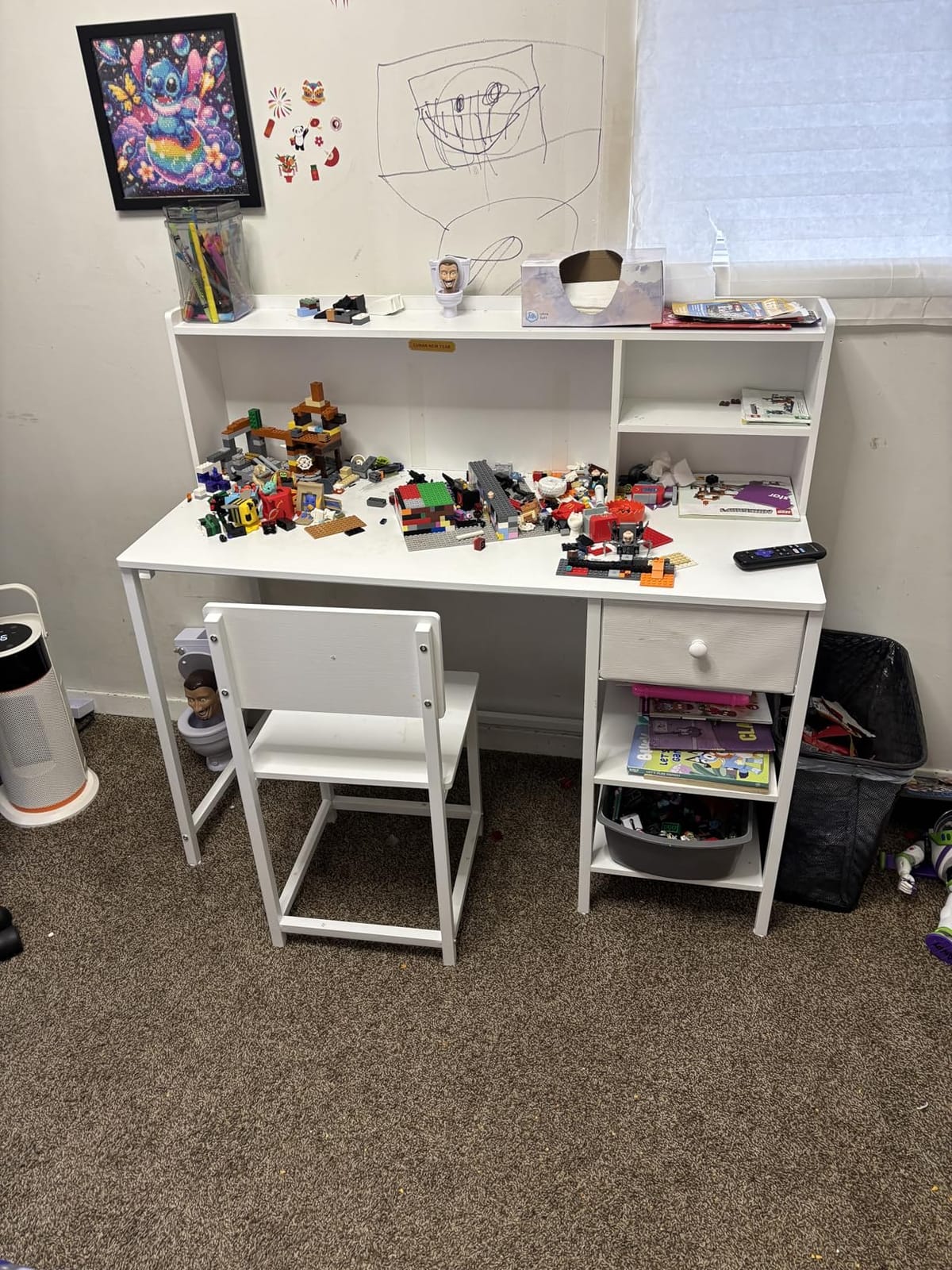 BOLUO White Kids Desk and Chair Set for 6-12 Year Old, Children Study Desk with Hutch and Storage Shelf, Student Writing Table with Fabric Drawer for Girls Boys customer photo 2