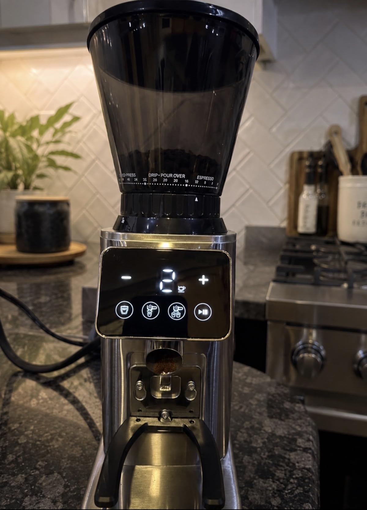 AMZCHEF Burr Coffee Grinder, 48 Settings, Less Static Mess, Metallic Silver customer photo 1
