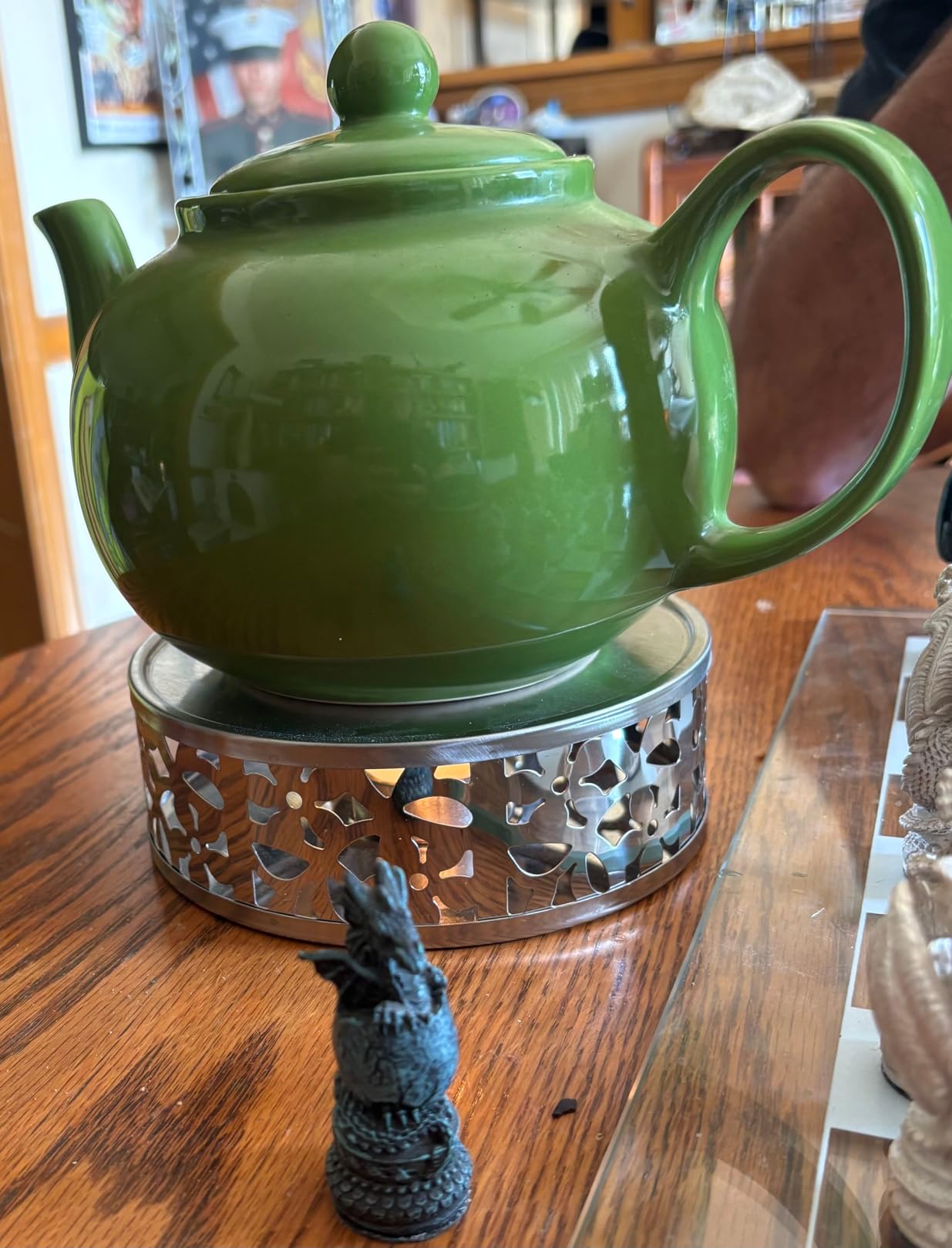 Tea Warmer Petals Silhouette, Silver Brushed Stainless Steel | Teapot Warmer Includes 1 Tealight Holder customer photo 2