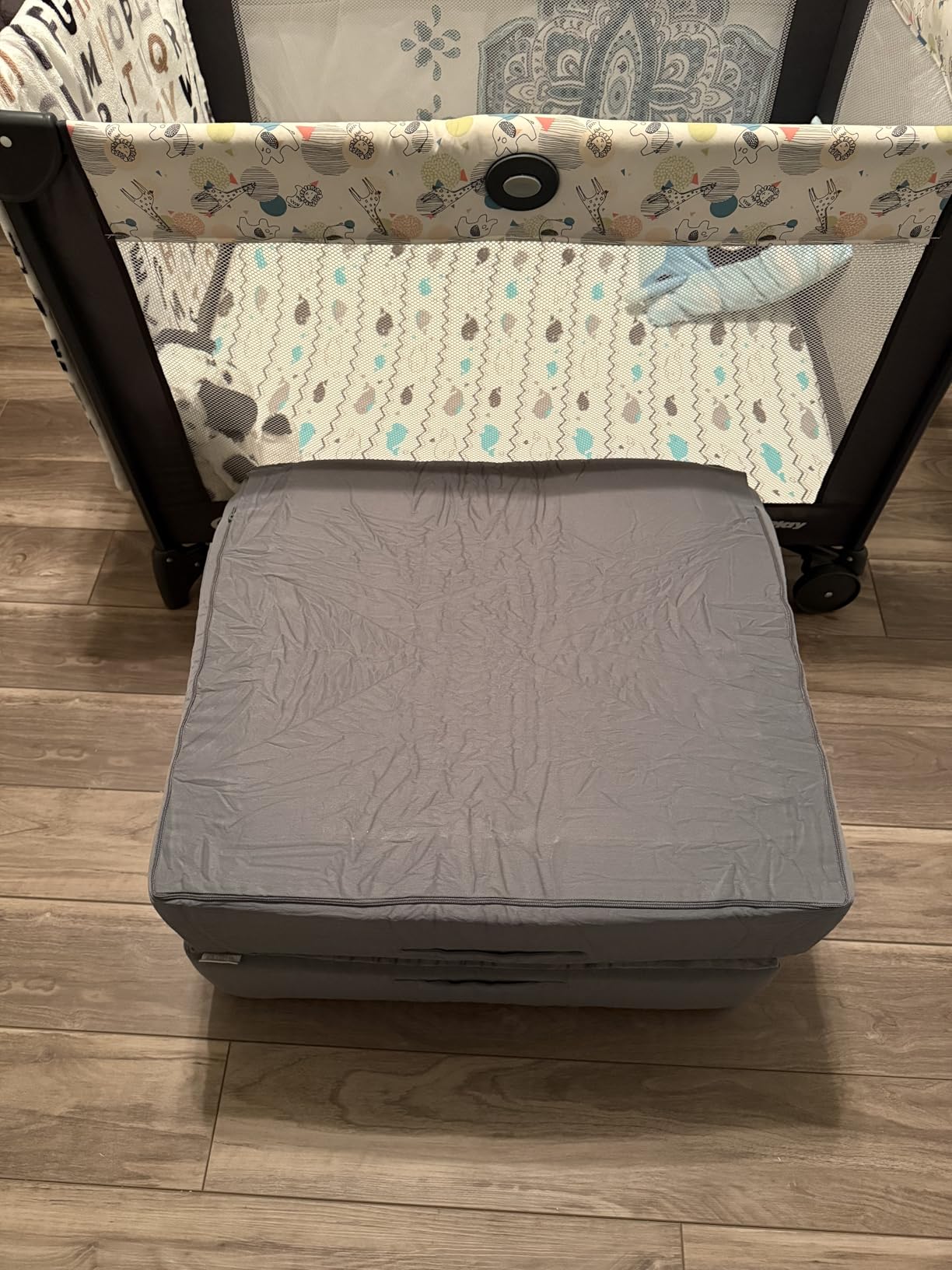 ENITYA Portable Toddler Travel Bed with Soft Foam Safety Rails | Foldable Floor Bed for Kids Ages 25 Months to 48 Months, No Assembly, Washable Cover, Compact for Travel & Home Use, Grey customer photo 1
