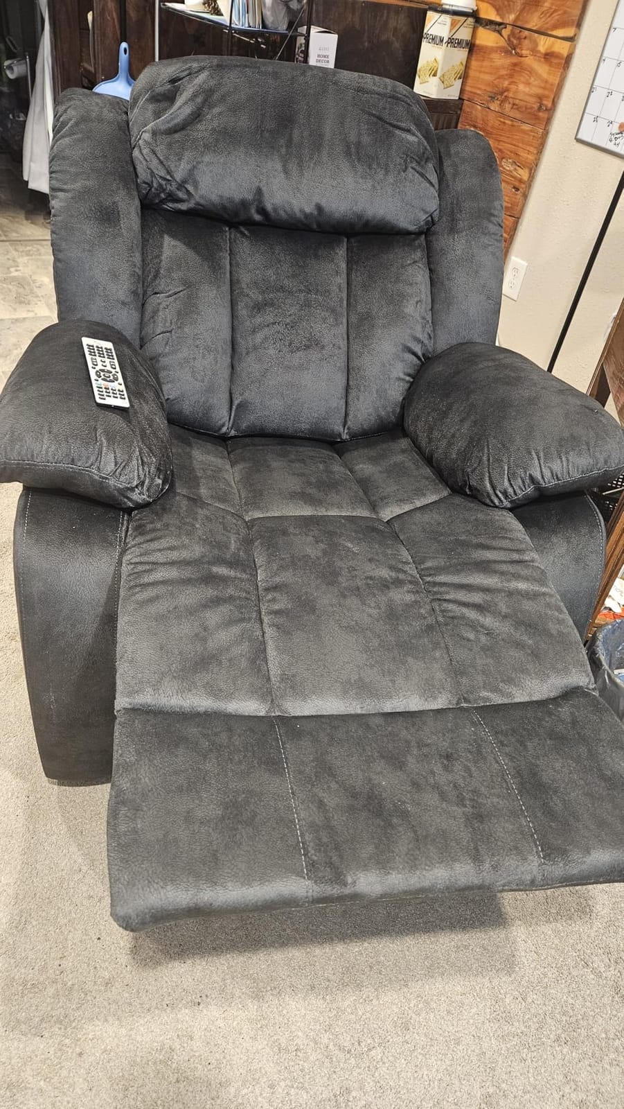 Manual Recliner Chair with Padded Armrest, Wall-Hugger Single Sofa Recliners with Overstuffed Back, Classical Fabric Reclining Chairs for Living Room Theater Seating, Brown customer photo 1