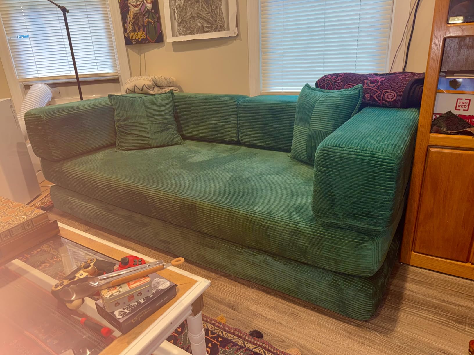 78.8 Convertible Futon Sofa Bed, Boneless Couch for Living Room | Corduroy Boneless Loveseat Sleeper Sofa, Modular Futon Couch with Storage Pocket, Pull Out Couch No Assembly | Grey customer photo 2