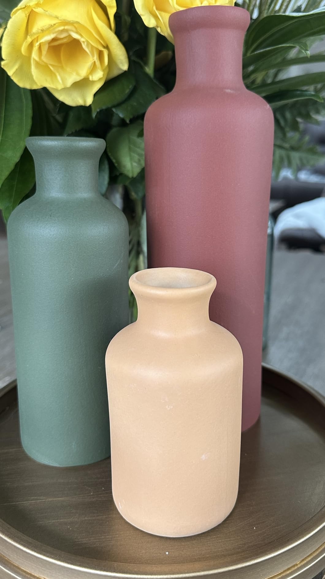 Modern Ceramic Vase Set of 3, Neutral Colors, Decorative Bottles for Home, Farmhouse Rustic Decor, Housewarming Gifts, Wedding Gifts, Bridal Shower Gifts, Birthday Gifts for Women (Green Mix) customer photo 1