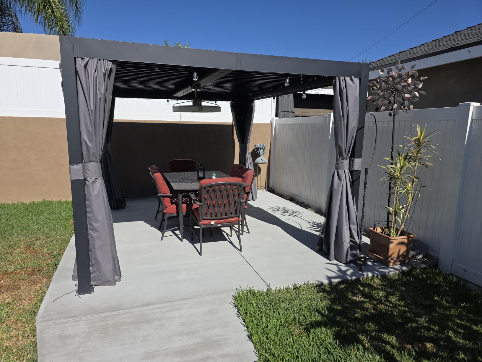 Modern Shade Pergola 10'x12' with USB Power Strip & Net and Curtain, Black | Louvered Pergola with Adjustable Waterproof Roof & Integrated Drainage, Reinforced Frame for Patio, Backyard, Easy Assembly customer photo 2