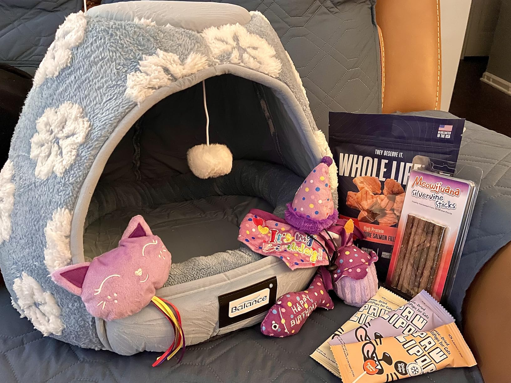 BALANCE Cat Beds for Indoor Cats, 2-in-1 Cat Bed Cave with Anti-Slip Bottom and Ultra-Soft Plush, Cozy Cats House Tent for Kittens and Small Dogs, 19 Inches, Blue customer photo 2