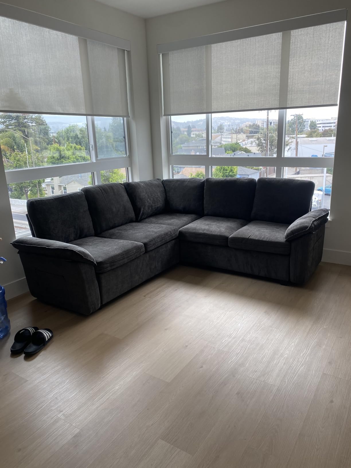 108 Inch Sectional Sleeper Sofa with Pull Out Bed, U Shaped 7 Seat Modular Sectional Sofa with Storage, Sectional Couches for Living Room, Cloud Modular Couch,Removable Sofa Cover, Dark Grey customer photo 1