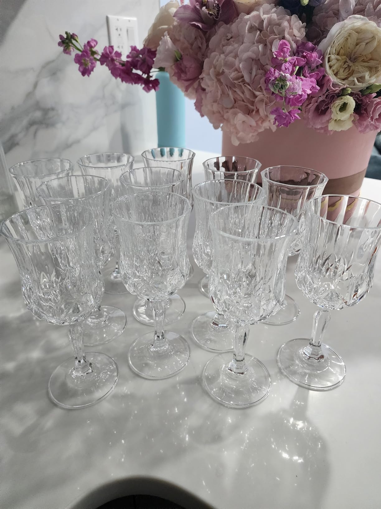 7.5Oz Vintage Cordial Glasses Set of 12 Stem Crystal Wine Glasses | Embossed goblet glassware for wine, whiskey & liqueur - elegant for Valentine's, weddings & anniversaries, dishwasher safe customer photo 1