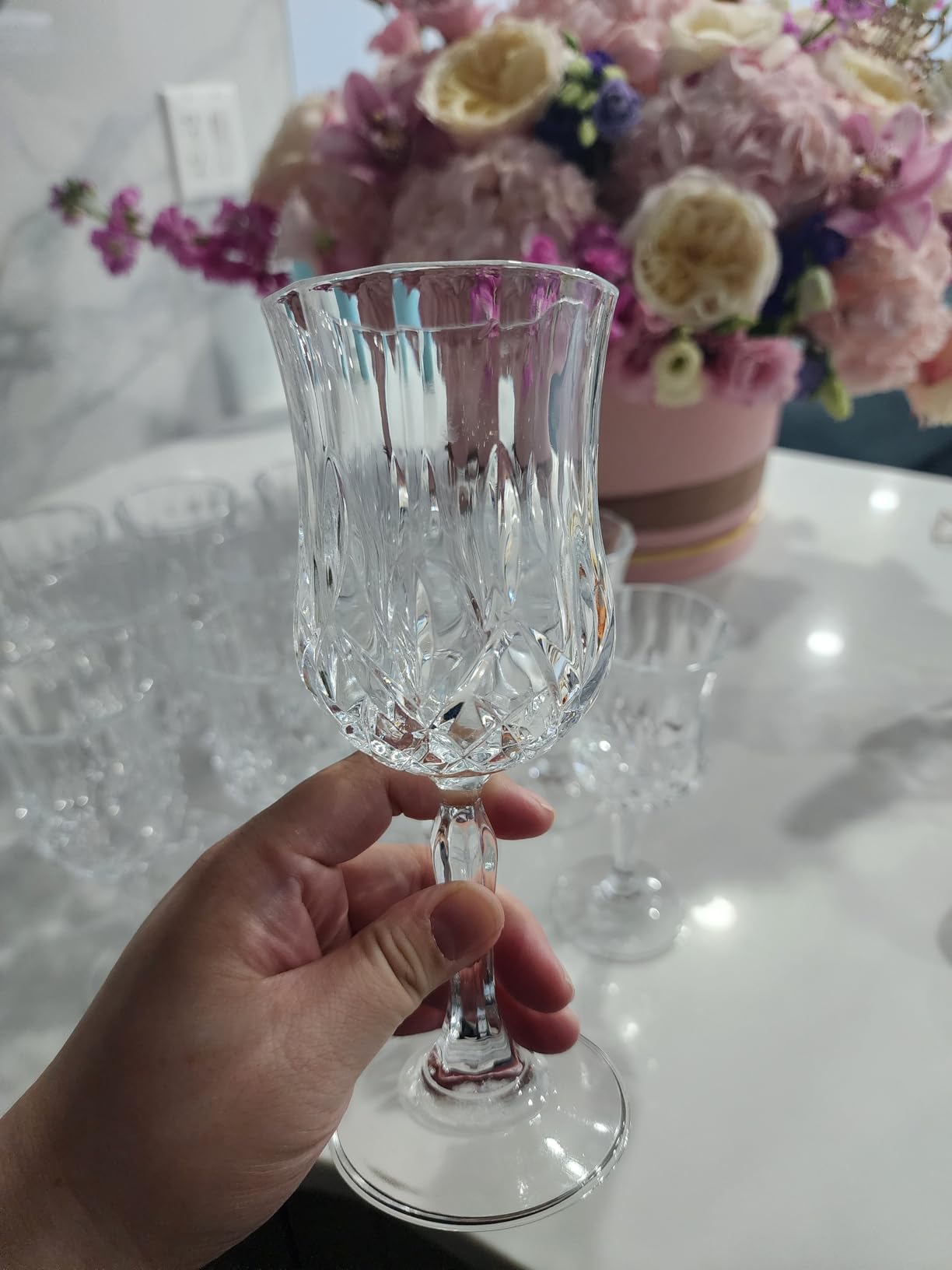 7.5Oz Vintage Cordial Glasses Set of 12 Stem Crystal Wine Glasses | Embossed goblet glassware for wine, whiskey & liqueur - elegant for Valentine's, weddings & anniversaries, dishwasher safe customer photo 2