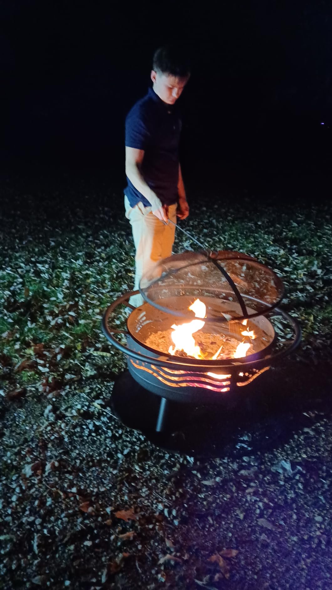 Breezz American Flag Wood-Burning Fire Pit, 32 in | Includes mesh cover and fire poker; for patios, backyards, 4th of July and Memorial Day gatherings customer photo 1