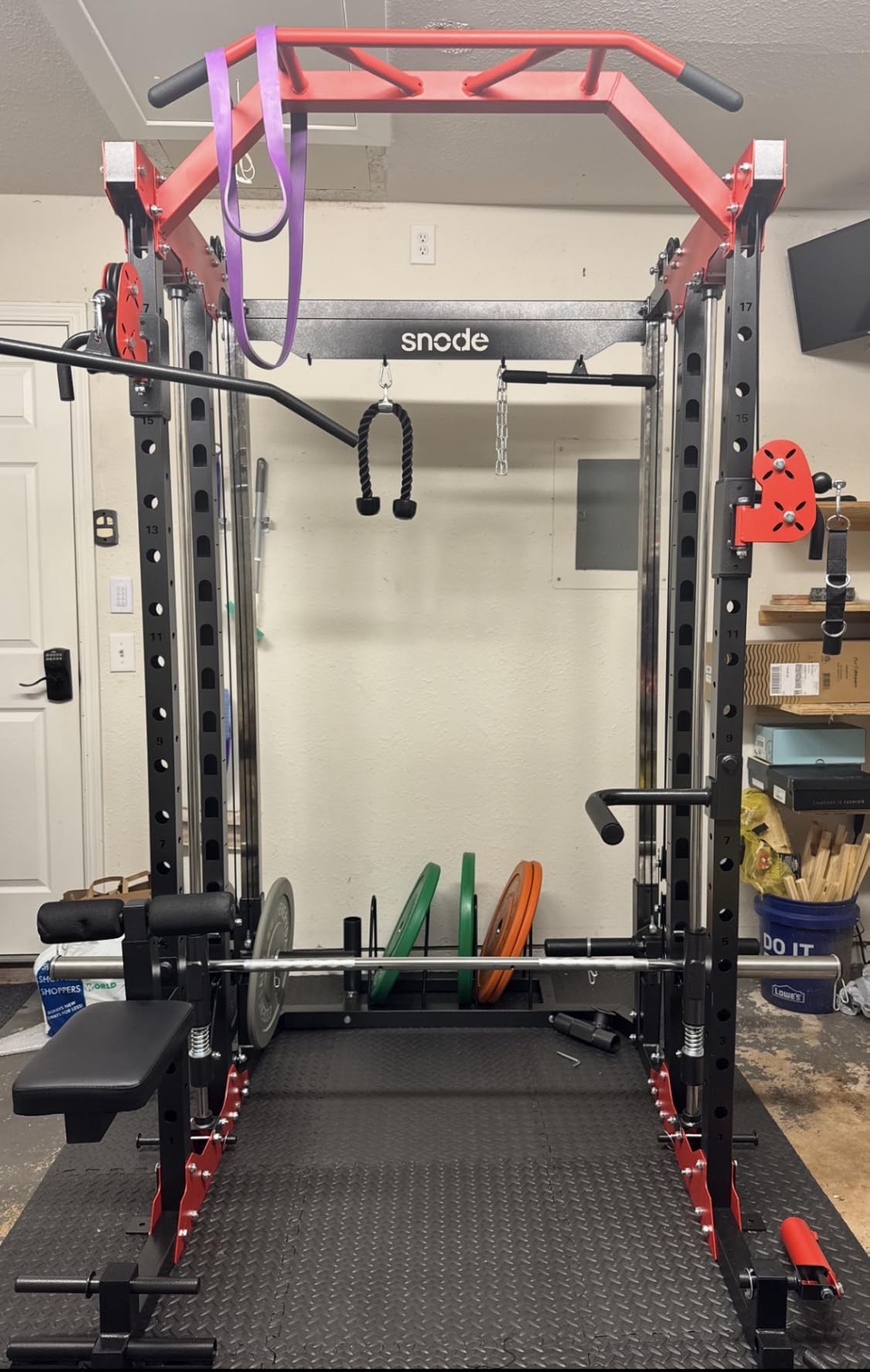 SNODE ALL10 All-in-One Smith Machine Home Gym, Multi-Functional Power Rack | 1:1 or 2:1 Pulley Ratio, Cable Crossover , Squat Rack with Leg Press, LAT Pull-Down Seat, 2000LB Weight Capacity customer photo 1