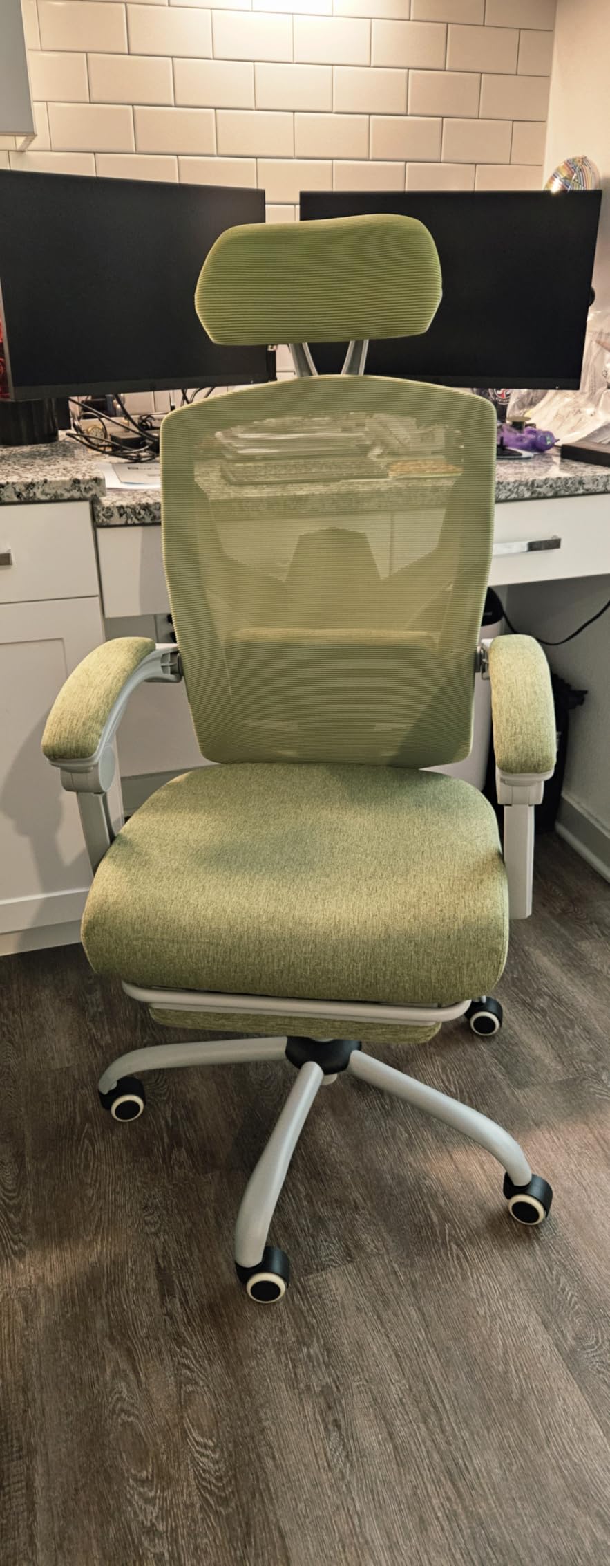Sweetcrispy Ergonomic Office Chair, Computer Desk Chair with Lumbar Support | Adjustable Footrest, High-Back Mesh, 360° Rolling Swivel Work, Comfy Arms for Home Bedroom, Light Grey customer photo 2