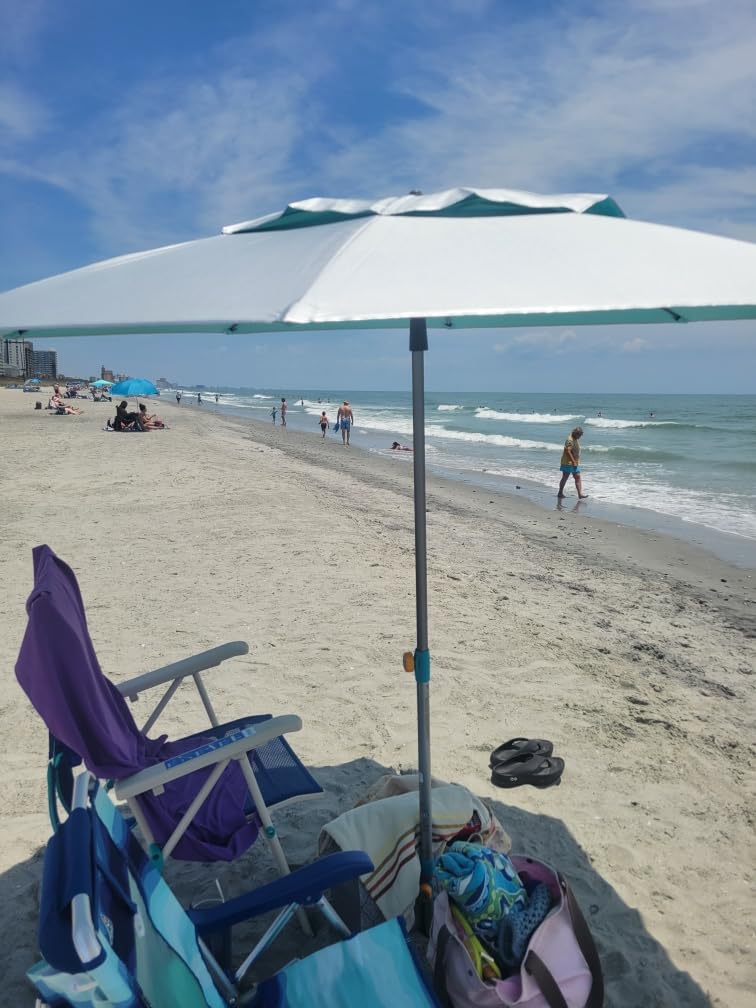 Handy Beach Umbrella with 10 Second Easy Setup Hammer In Anchor - 7ft Large Portable Heavy Duty High Wind Stability Beach Umbrellas For Sand-ASTM F3681 Safety Tested-Silver Coated UPF 55 customer photo 1