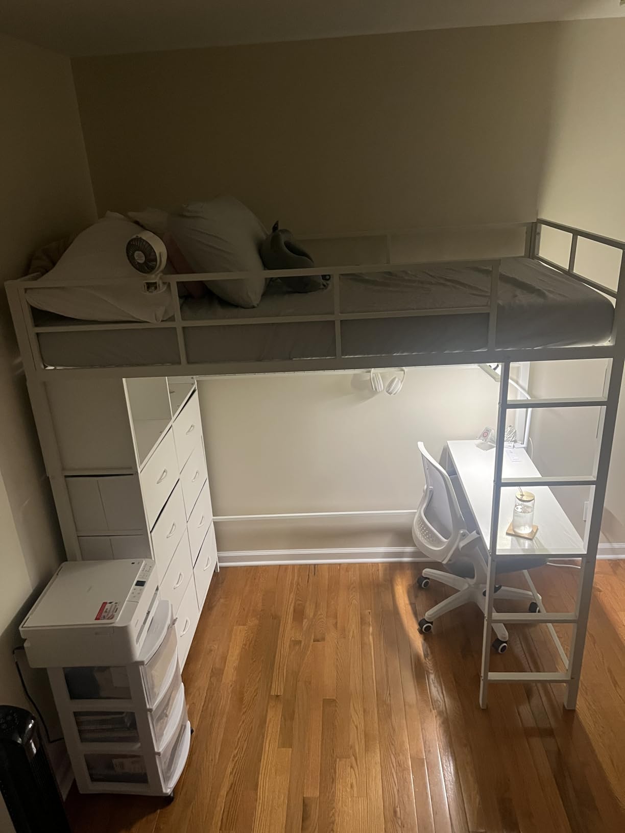 ADORNEVE Loft Bed Full Size with Desk and 8 Storage Drawers, Grey | LED Metal Loft Bed with Power Outlet, 2 Shelves & Clothing Rack, Safety Guardrail & Ladder, Space-Saving for Teens customer photo 2