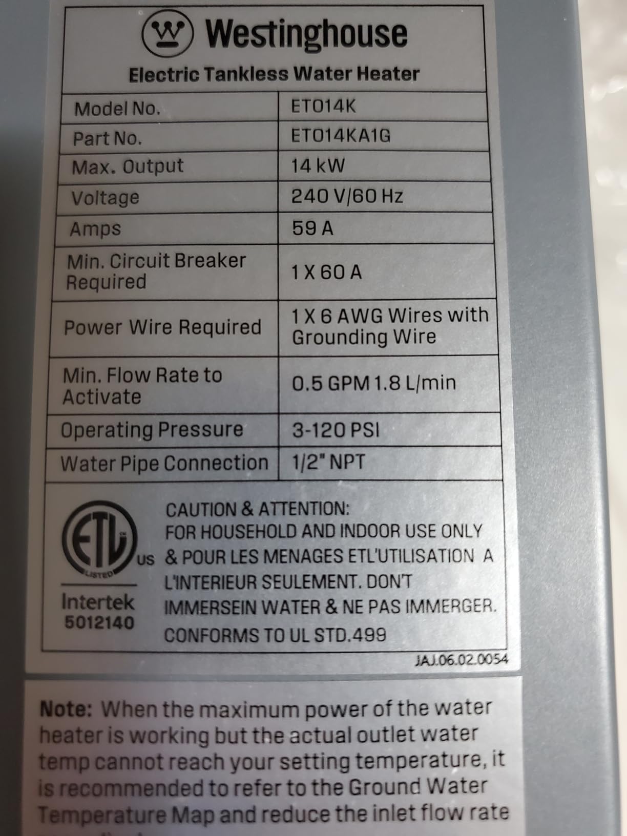 Westinghouse 14kW WiFi Smart Tankless Water Heater Electric 240V customer photo 2