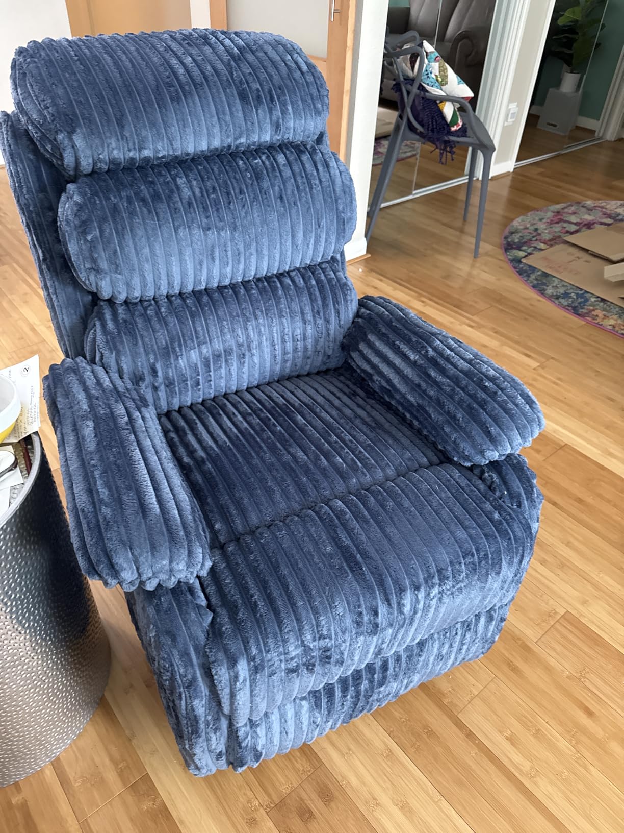 Velvet Upholstered Glider Recliner Chair - 360 Degree Swivel Rocker Chair for Adults, Small Rocking Chair for Small Spaces, Soft Fabric Recliner Chair with Side Pockets, Comfortable Nursery Chair, Brown customer photo 2
