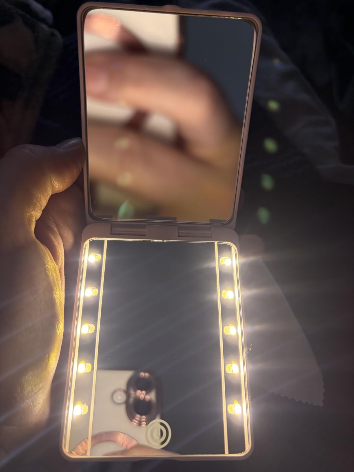 Compact Mirror, Rechargeable 30X Magnifying Mirror with 3 Lighting Modes & Dimmable Brightness, Portable Travel Makeup Mirror with Light, Essentials for Travel, Pocket, Purse Pink customer photo 1